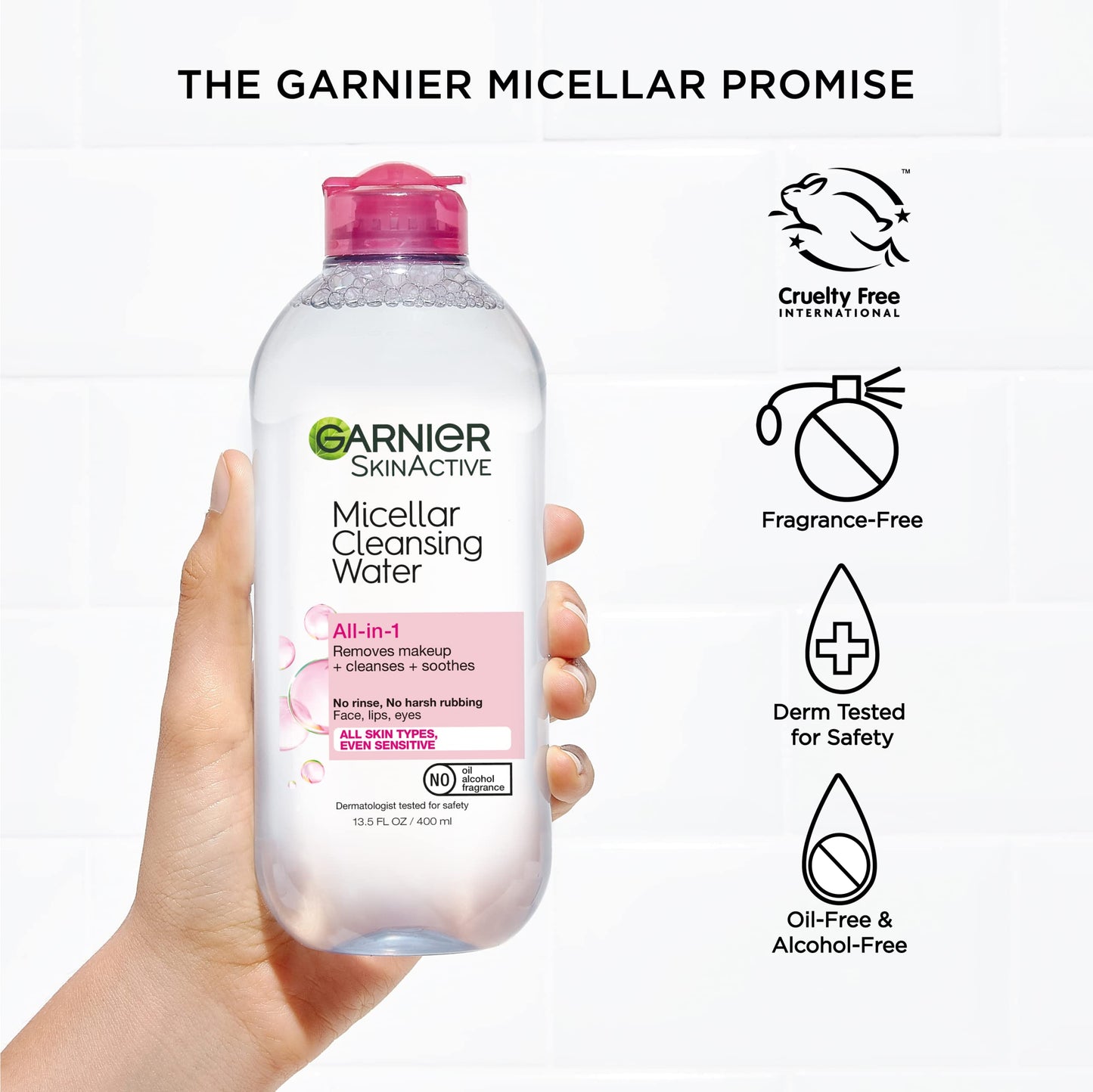 Garnier SkinActive Micellar Water for All Skin Types, Facial Cleanser & Makeup Remover, 13.5 Fl Oz (400mL), 1 Count (Packaging May Vary)