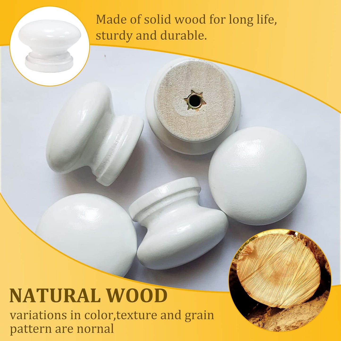 M MIMHOOY 15Pcs White Wood Knobs Drawer Knobs Vintage Mushroom Shape Wooden Dresser Knobs (Diameter: 1.34 Inch, Height: 1 Inch)