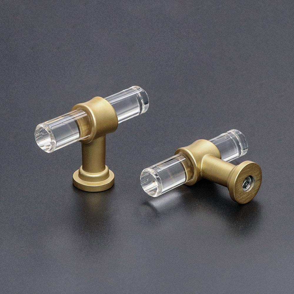 Peaha 15 Pack Acrylic Dresser Knobs Brass Cabinet Knobs Gold Drawer Dresser Knobs Bathroom Cabinet Hardware 2in Length Knobs for Bathroom Cabinets, PH9165GD