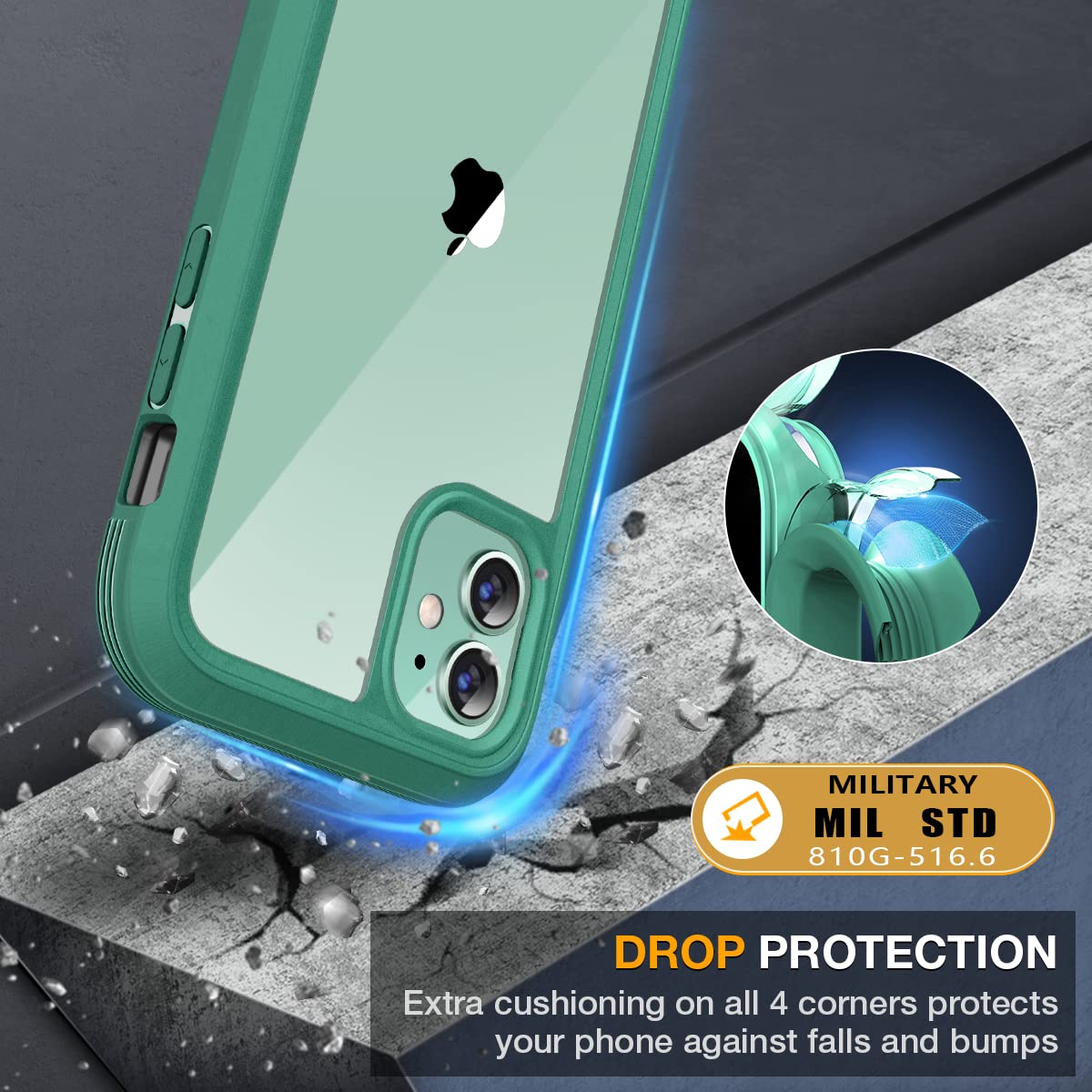 Miracase Glass Series Designed for iPhone 11 Case [2023 Upgraded] Full-Body Rugged Bumper Case with Built-in 9H Tempered Glass Screen Protector and Camera Protector (Light Green)