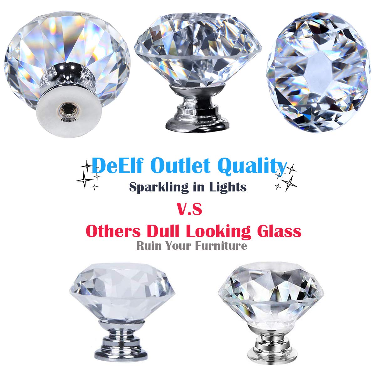 26 pcs Glass Cabinet Knobs Crystal Drawer Pulls Clear 30 mm Diamond for Kitchen, Bathroom Cabinet, Dresser and Cupboard by DeElf