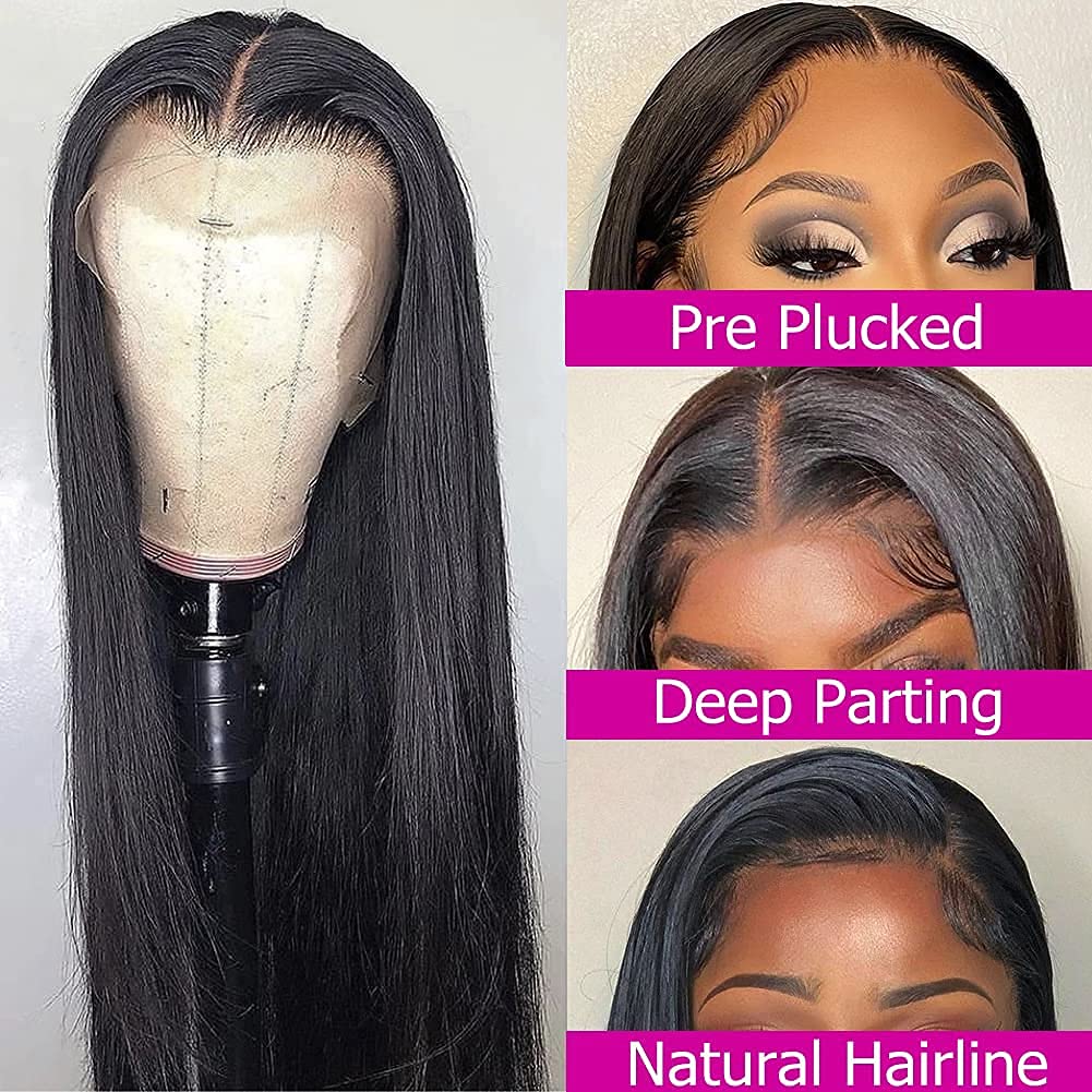 Lace Front Wigs Human Hair Straight 13x4 HD Transparent Lace Front Wig Human Hair Pre Plucked with Baby Hair 150% Density Brazilian Virgin Lace Frontal Wigs for Black Women Natural Color 18 Inch