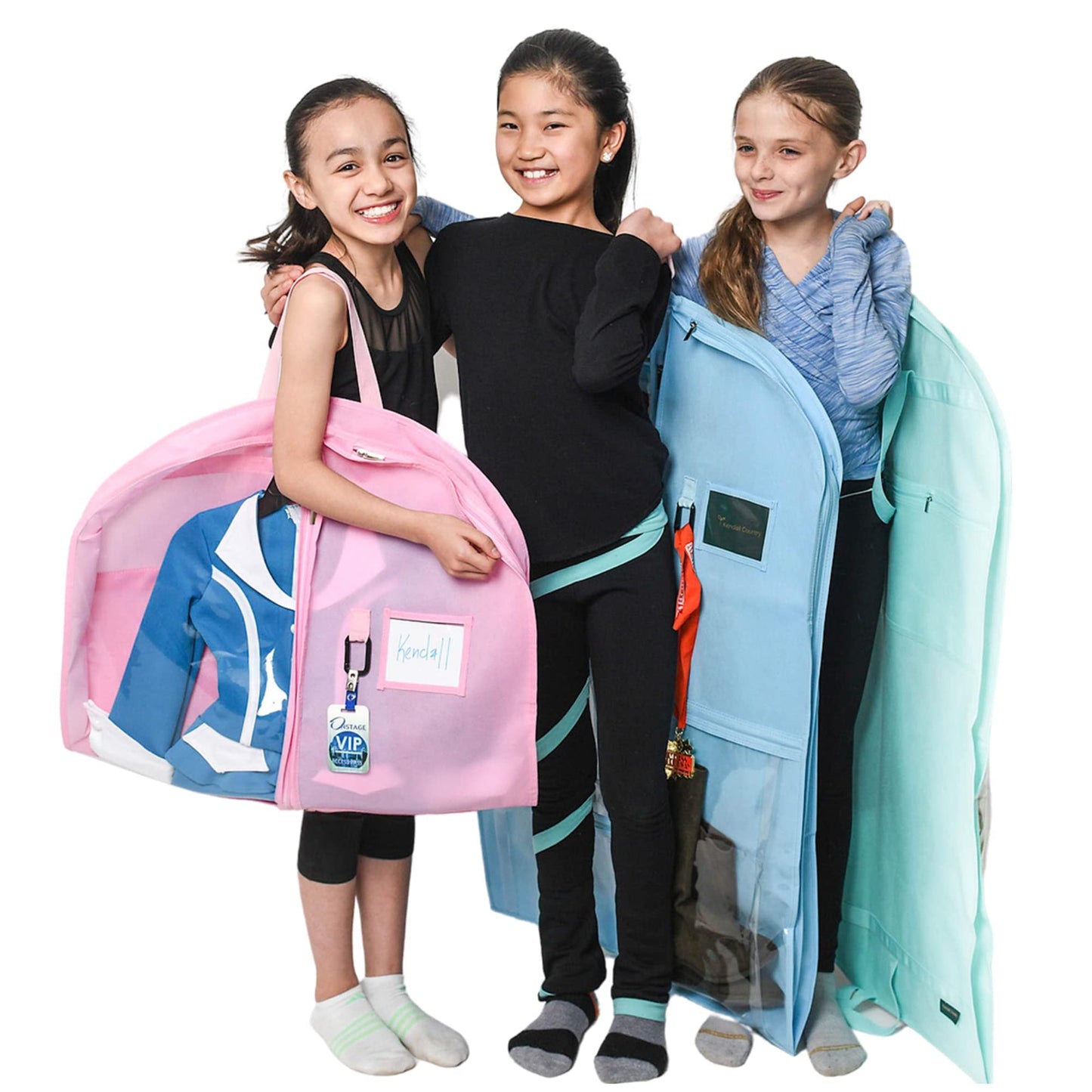 Waterproof Hanging Garment Bag 40 inch Clothes Bag with Gusset, 5 Pockets & Side Zip for Dance Costumes, Sports, Skating, Theatre, Beauty Pageants, Cheer & More by Kendall Country, Sky Blue