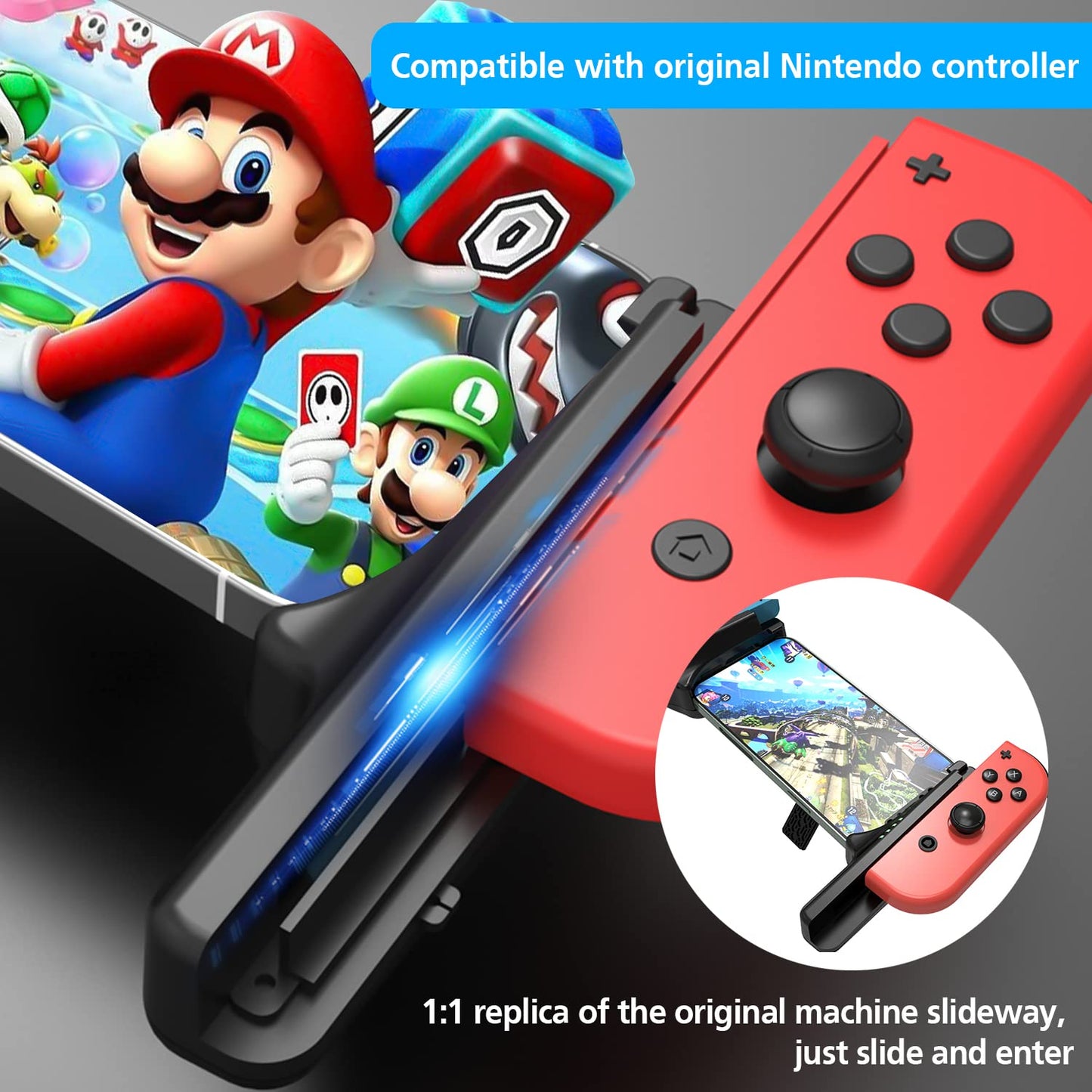 Dogean Adjustable Mount for Nintendo Switch Joy-Con and iPhone with iOS 16 Joy con attachments Adapter Switch Joy con Controller Holder Compatible for iPhone with ios16 (Black)