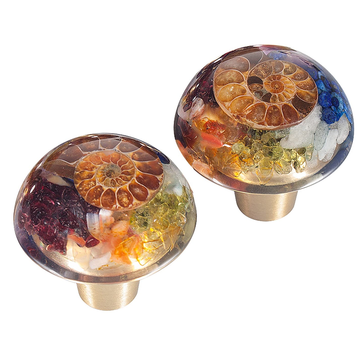 mookaitedecor Chakra Drawer Knobs with Screws Set of 2, Ammonite Fossil Resin Crystal Stone Pulls Handle for Dresser Cupboard Kitchen Wardrobe Decorative