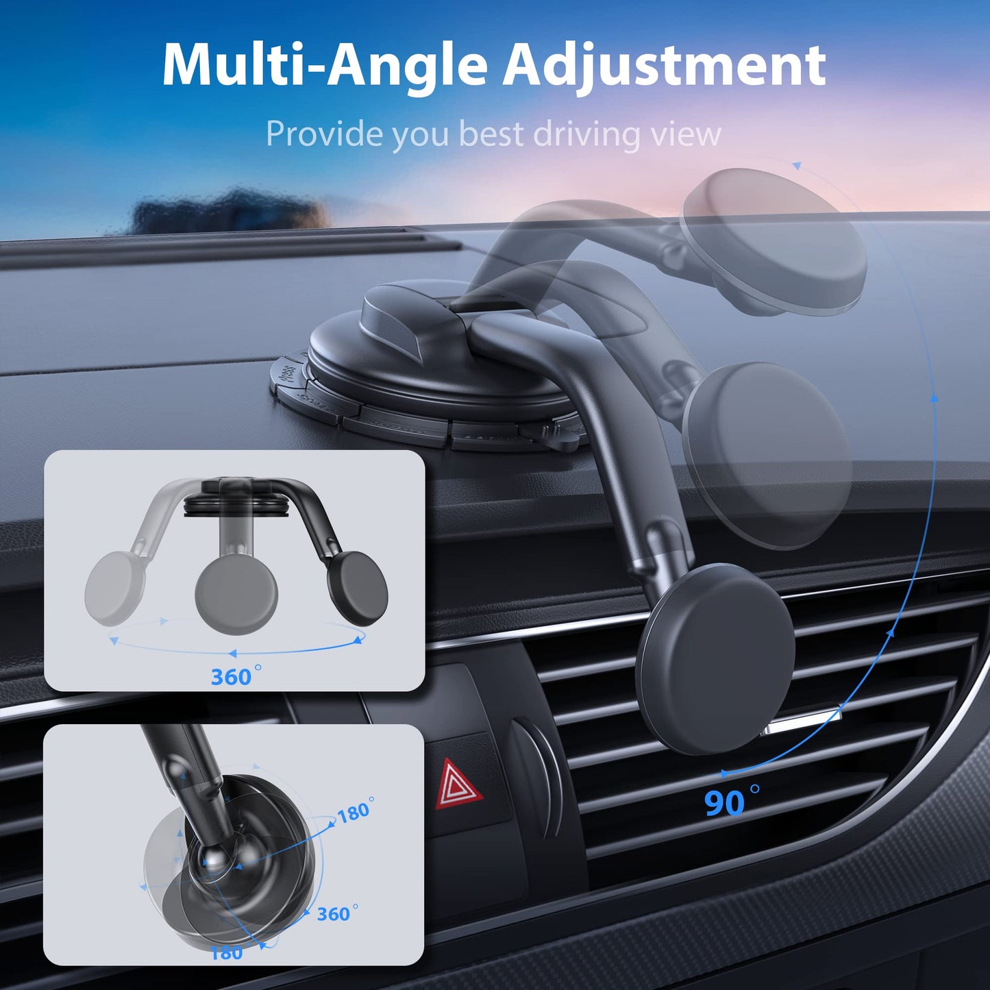 Magnetic Phone Holder for Car, [ Powerful Magnets & Military-Grade Suction] Car Phone Holder Mount Dashboard Windshield Cell Phone Holder Phone Stand for Car Fit for iPhone Android Automobile Cradle