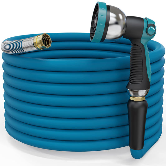 Gnimihz Heavy Duty Garden Hose, Reinforced Water Hose with 10 Patterns Sprayer Nozzle, 3/4" Solid Brass Fittings, Drinking Water Safe Material, All-weather, Burst 600 psi, 5/8 in x 25ft