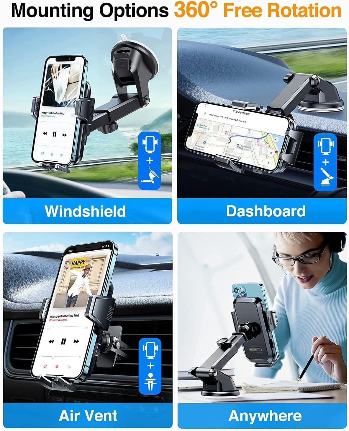 VANMASS【2023 Top Military】Car Phone Mount,【Ultra Stable Suction】Phone Holder for Car, Universal Dashboard Windscreen Vent Cradle Bracket Car Accessories for iPhone 14 13 Pro Max Samsung Galaxy Android