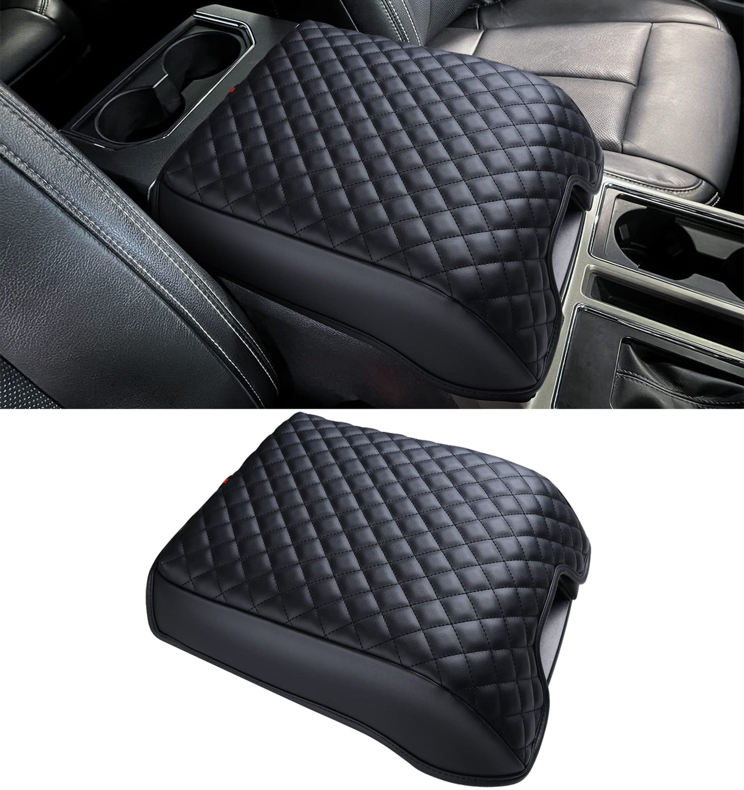 Sinvanho Center Console Cover Compatible with Ford 2015-2020 F150, 2017-2022 F250 F350 F450, 2018-2023 Expedition, Interior Accessories, PU Leather Armrest Box Cover, Anti-Scratch Cushion Protector