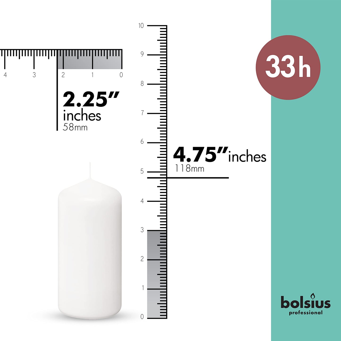 BOLSIUS 12 White Pillar Candles Bulk - 2.3 x 4.7 Inches Unscented Candle Set - 33 Hours Clean Burning - No Palm Oil - 0% Animal Fat - Premium European Quality - Party, & Special Occasion Candles