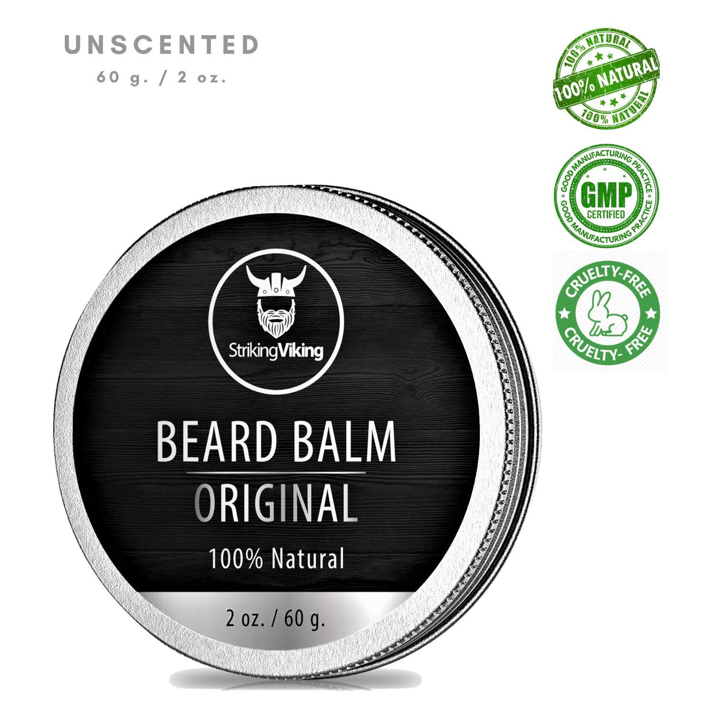 Striking Viking Unscented Beard Balm - Styles, Strengthens & Softens Beards and Mustaches - 100% Natural Beard Conditioner with Organic Shea Butter, Tea Tree, Argan & Jojoba Oils