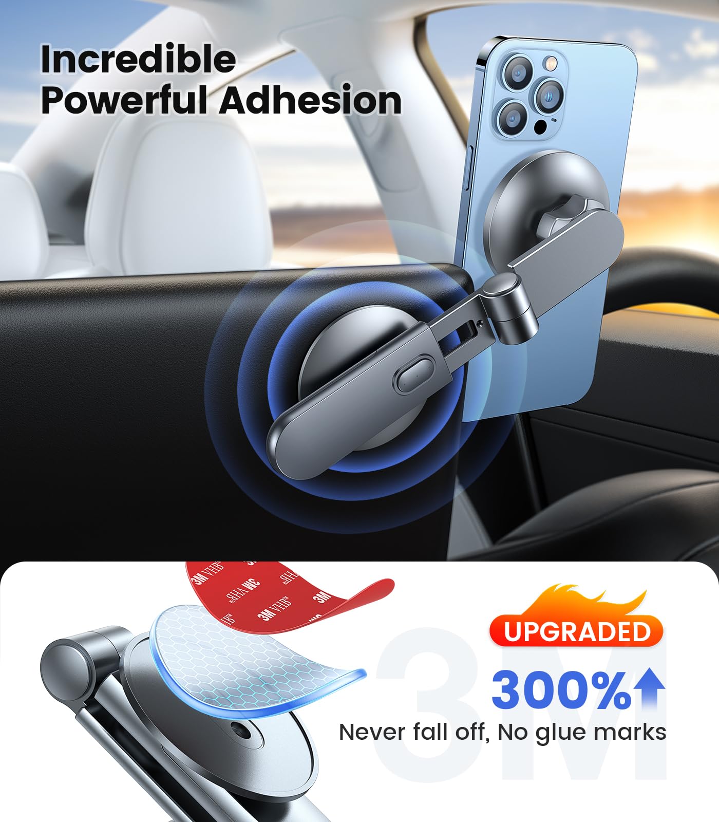 VICSEED Tesla Phone Mount【Strongest Magnet Power】MagSafe Car Mount for Tesla Model 3 Model Y, Foldable Hidden Phone Holder Fit for All Phone, Tesla Model 3 Accessories