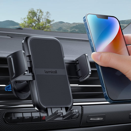 Lamicall 2023 Wider Clamp & Metal Hook Phone Holder Car Vent [Thick Cases Friendly] Car Phone Holder Mount Automobile Hands Free Cradle Air Vent for iPhone 15 14 13 Pro Max Smartphone