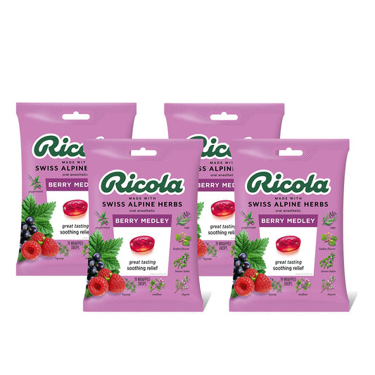 Ricola Berry Medley Oral Anesthetic, 19 Drops per Bag, 4-Pack Bundle