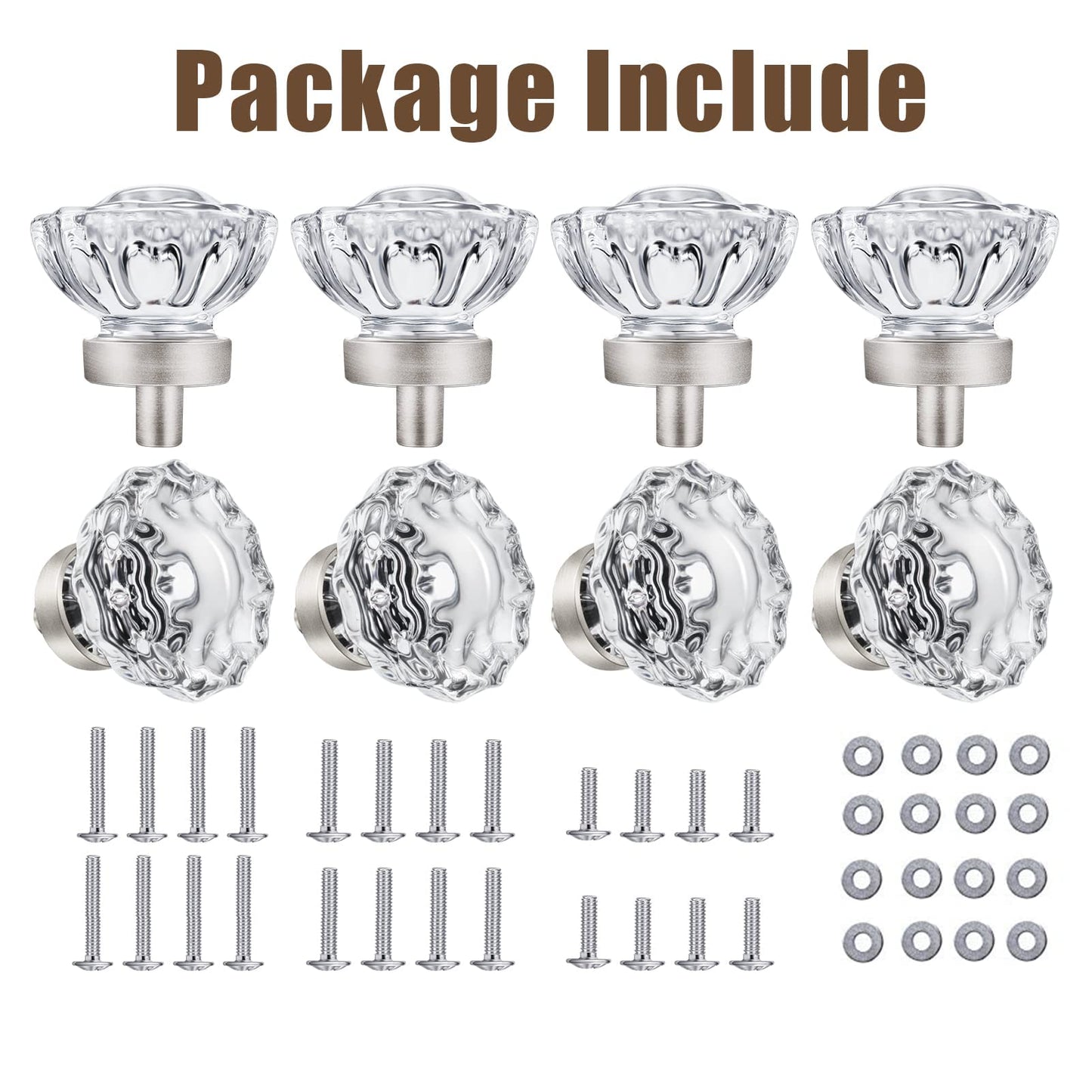 SHINY HANDLES 8 Pack Brushed Nickel Cabinet knobs, Glass Cabinet Knobs and Pulls, Vintage Crystal Knobs for Dresser Drawer