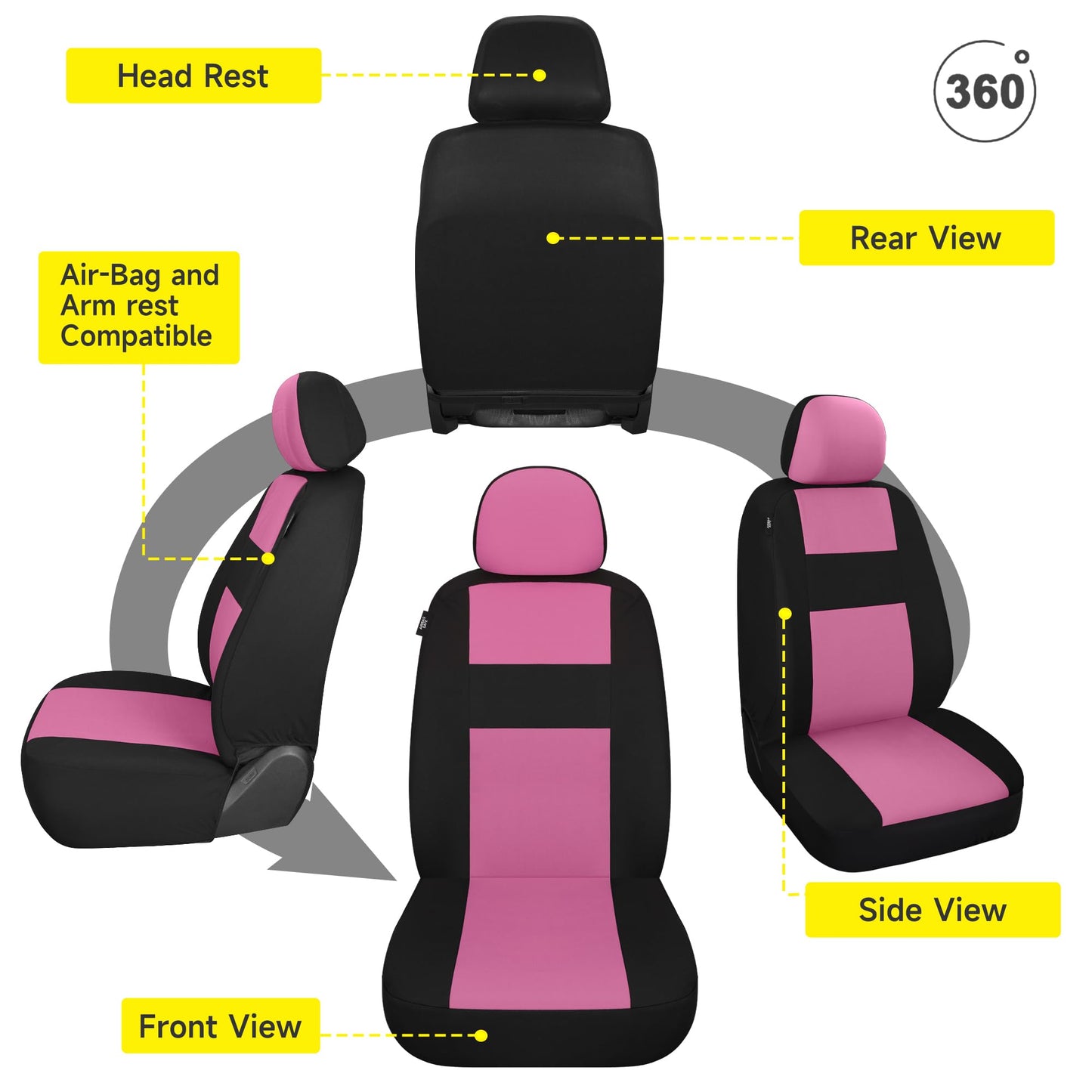 VarCozy Car Seat Covers Full Set, Breathable Cloth Front and Rear Split Bench Seat Covers for Car, Universal Cloth Seat Covers for SUV Sedan Van, Automotive Interior Covers, Airbag Compatible