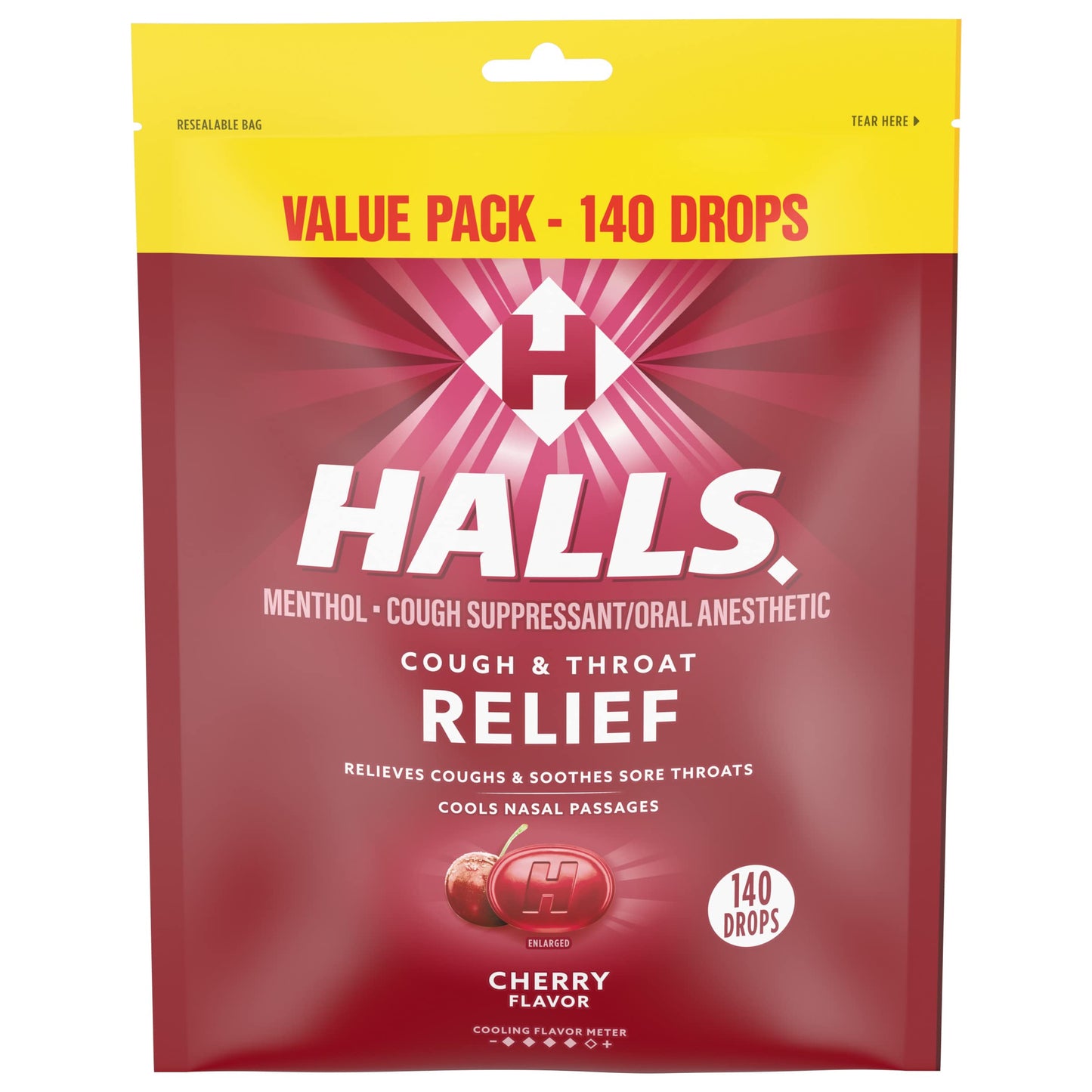 Halls Relief Cherry Cough Drops, Value Pack, 140 Drops