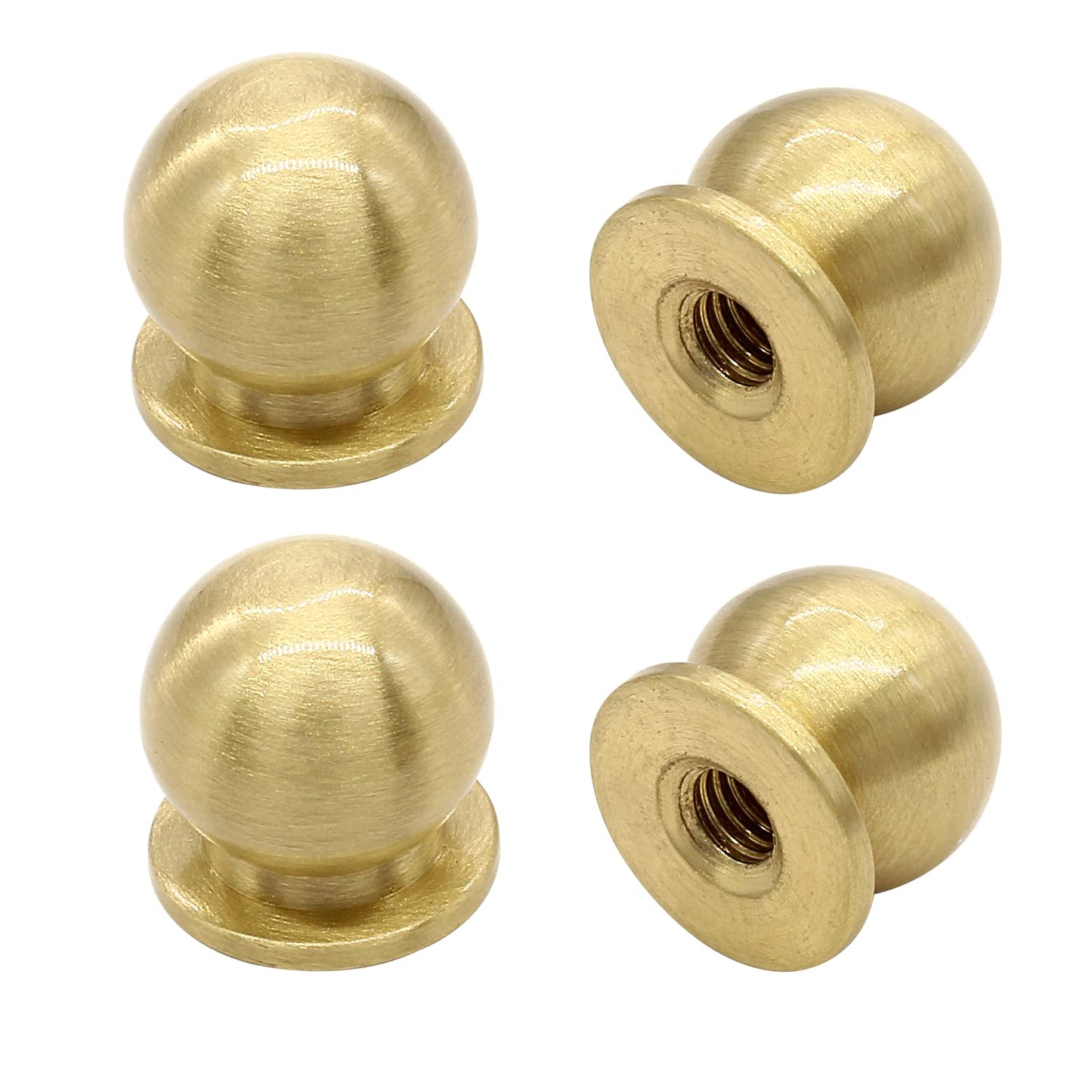 Kyuionty 4 Pcs 1/2 Inch (12mm) Diameter Round Solid Brass Cabinet Knobs, Small Brass Drawer Pulls Knobs for Kitchen, Dresser, Jewelry Box (Gold)