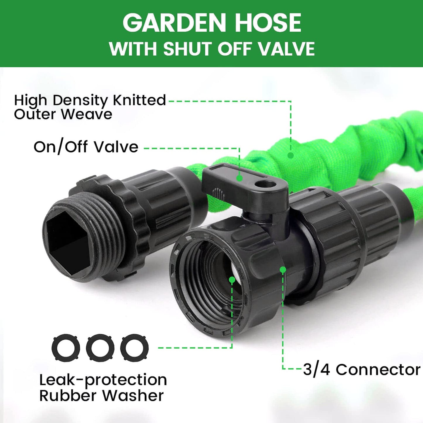 Expandable Garden Hose Water Pipe - 50FT Lightweight Water Hose with 7 Function Spray Nozzle, Portable Retractable Hose for Garden Yard Cleaning, Green