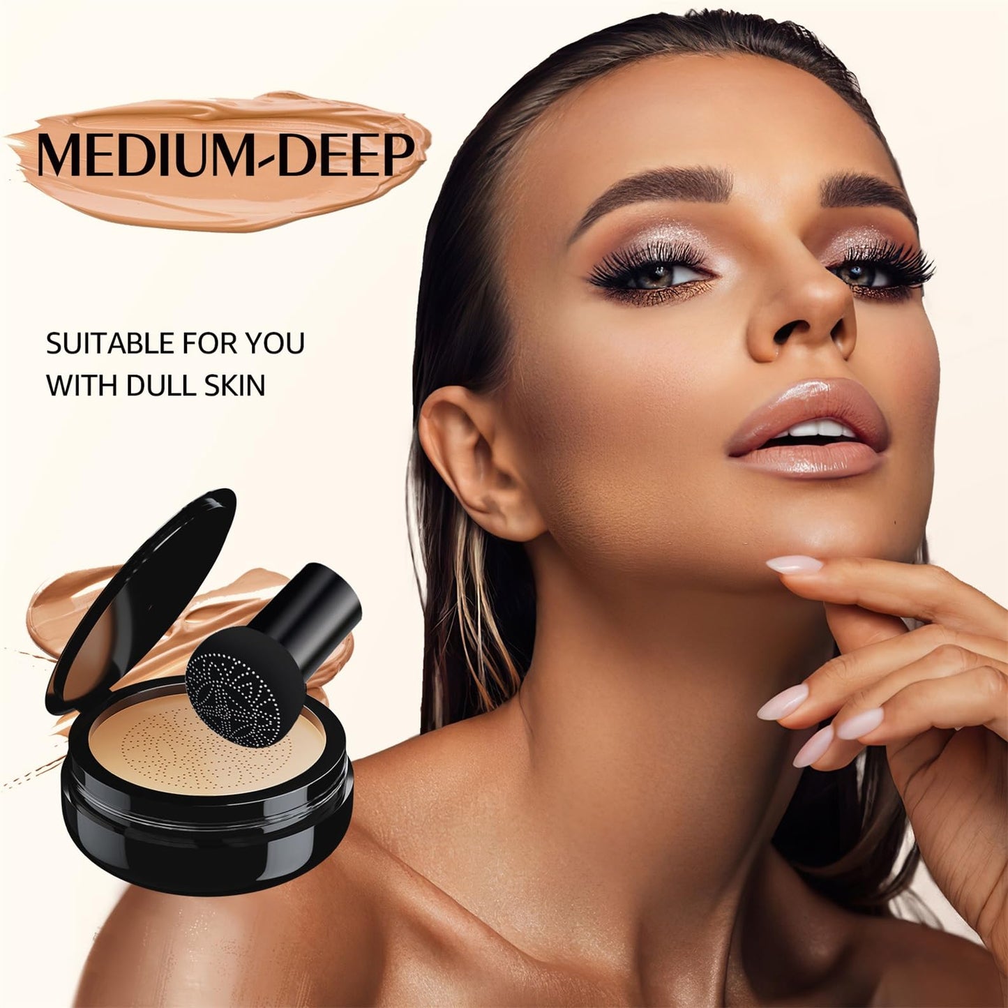 Mushroom Head Air Cushion CC Cream - BB Cream Foundation Makeup, Long-Lasting Makeup Even Skin Tone, Concealer Moisturizing Oil Control Waterproof, Makeup Base Primer for All Skin Types (MediumDeep)