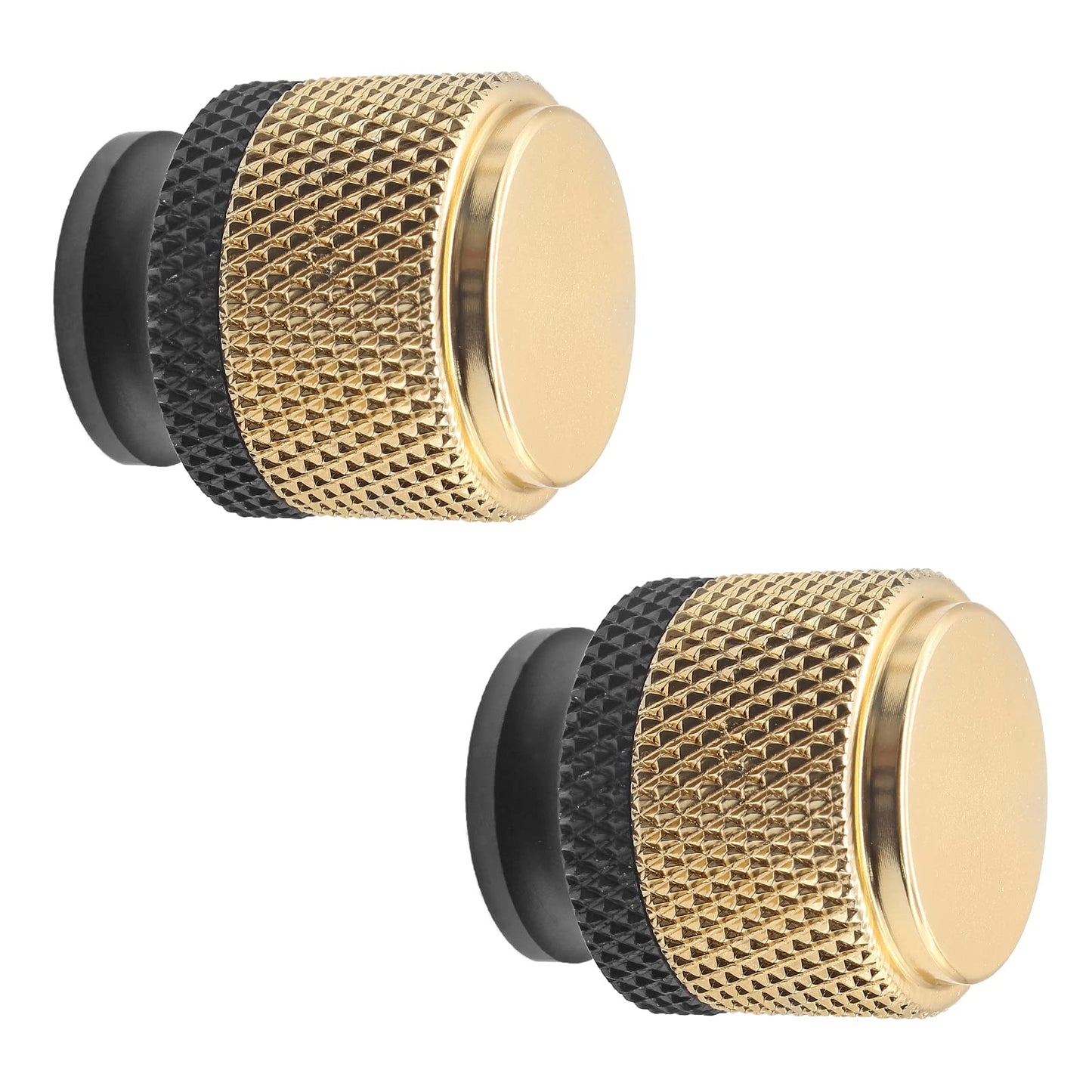 Luomorgo 2 Pcs Knurled Cabinet Knobs, Aluminum Black & Gold Kitchen Drawer Knobs, 1 inch Round Dresser Knobs Handles, Bathroom Cabinet Door Knobs, Decorative Pull Knobs for Cabinets, Drawers