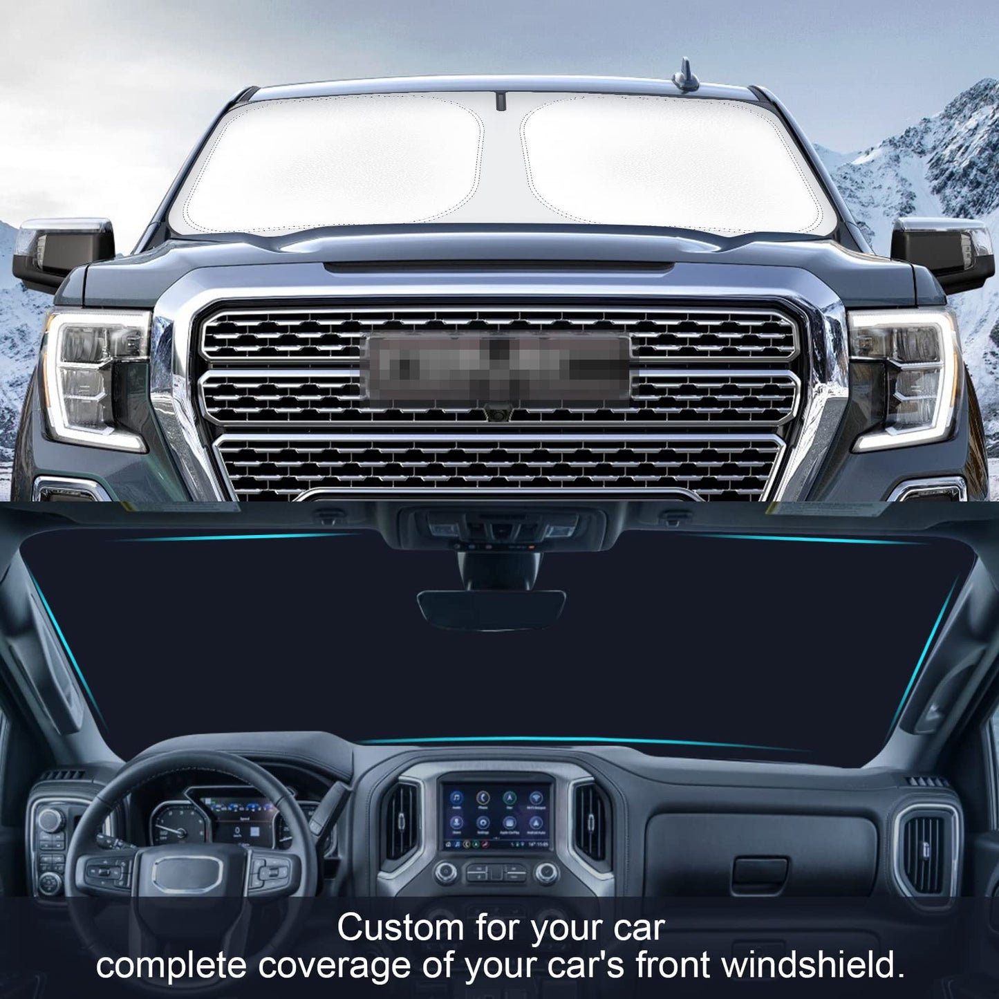 Car Windshield Sun Shade Compatible with 2023 2022 2021 2020 2019 GMC Sierra 1500 2500 3500 SLT, AT4, Denali Accessories Foldable Sunshade Truck Custom Windshield Sun Visor