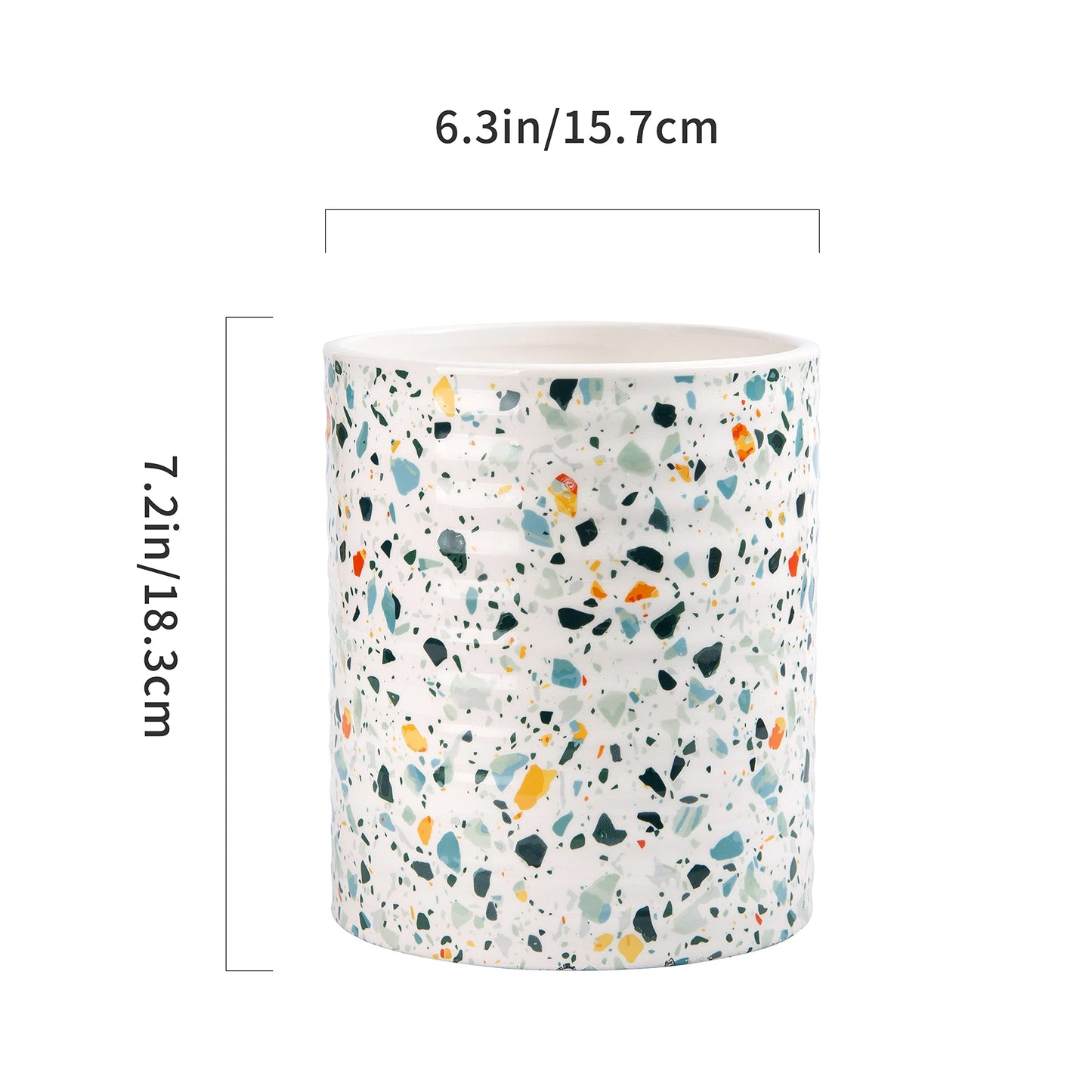 LEAZUL Kitchen Utensil Holder,7.2″Extra Large Stable Terrazzo Marble Pattern Ceramic Utensil Crock,Utensil Organizer for Countertop,Kitchen Decor,Utensil Holder for Housewarming,Wedding Gift Blue