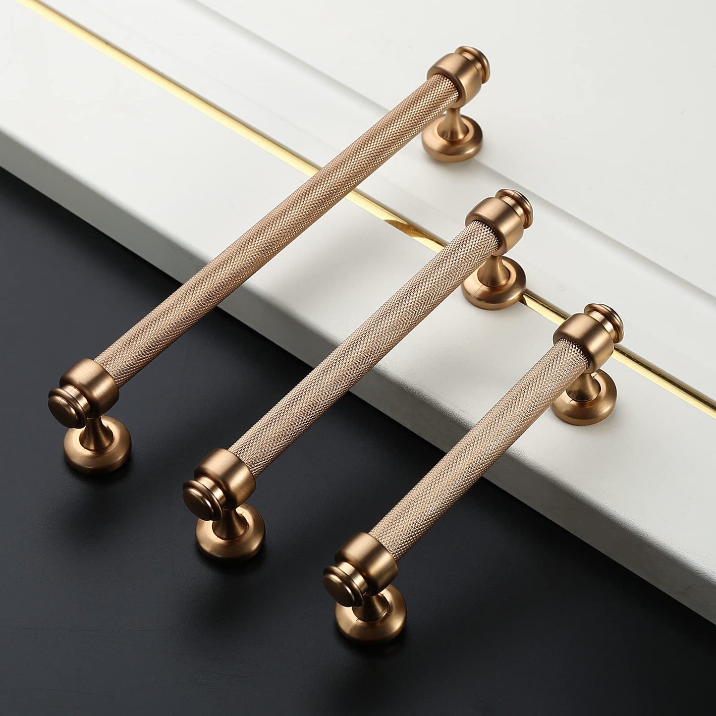 Asidrama 10 Pack 4 Inch(102mm) Knurled Champagne Bronze Kitchen Cabinet Handles, Gold Cabinet Pulls Kitchen Cabinet Hardware Cupboard Handles Drawer Handles Dresser Pulls