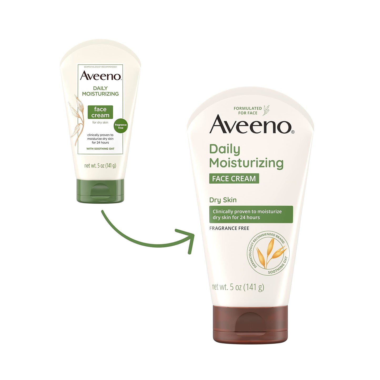 Aveeno Daily Moisturizing Fragrance-Free Prebiotic Oat Face/Facial Cream Clinically Proven to Moisturize Dry Skin for 24 Hours, Paraben-, Fragrance- & Dye-Free, 5 oz