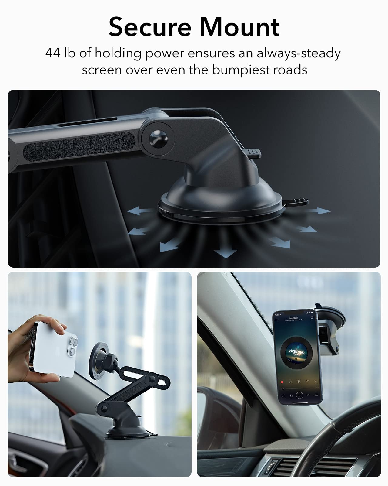 ESR Dashboard Magnetic Phone Holder for Car (HaloLock), Compatible with MagSafe Car Mount, Windshield Magnetic Car Mount for iPhone 15/14/13/12, Car Accessories, Charging Not Supported, Metallic Grey