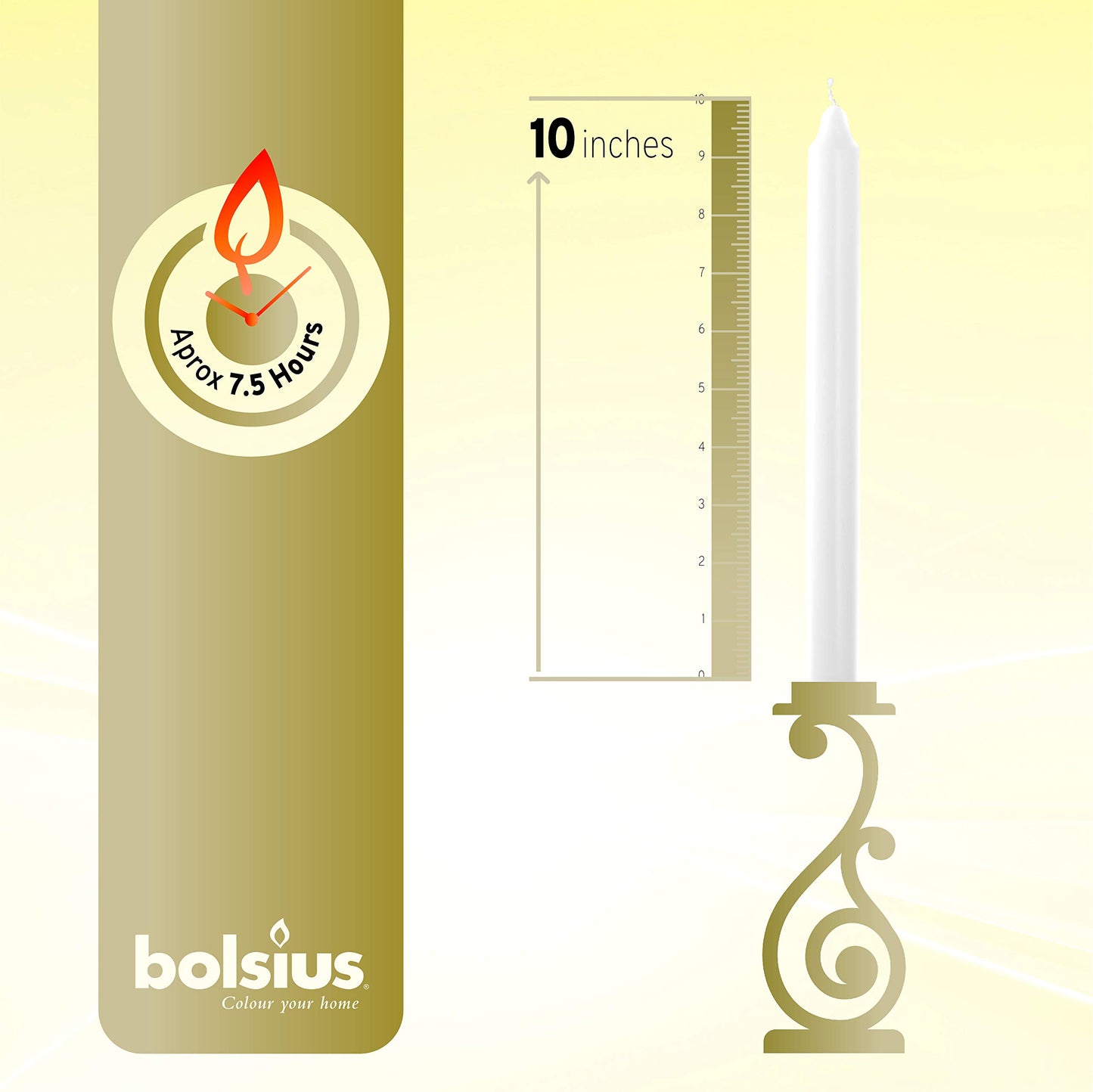 BOLSIUS White Candles 10 Pack - 9 Inch Straight Taper Candle Set - 8 Hour Candlesticks - Fits Most Standard Candle Holders - Premium European Quality - Household, Dinner, Wedding, & Party Candlesticks