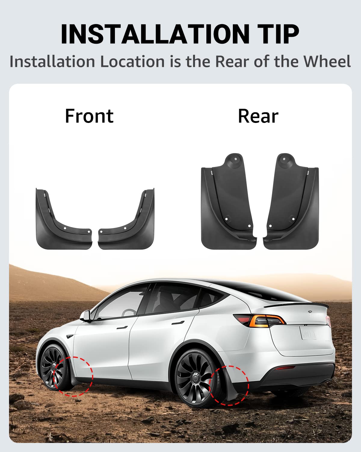 BASENOR Tesla Model Y Mud Flaps Splash Guards Winter Vehicle Sediment Protection No Need to Drill Holes(Set of 4)