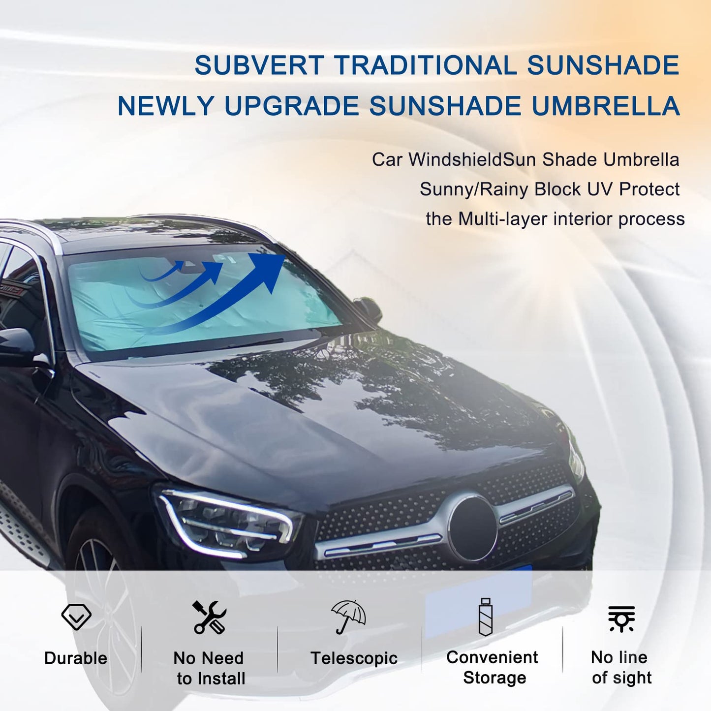 Ajxn Car Windshield Sun Shade Umbrella,UV Protection,Car Windshield Sun Shade Umbrella to Keep Your Vehicle Cool,Car Accessories Foldable Sun Shield Shade (Large (55"x 31"))