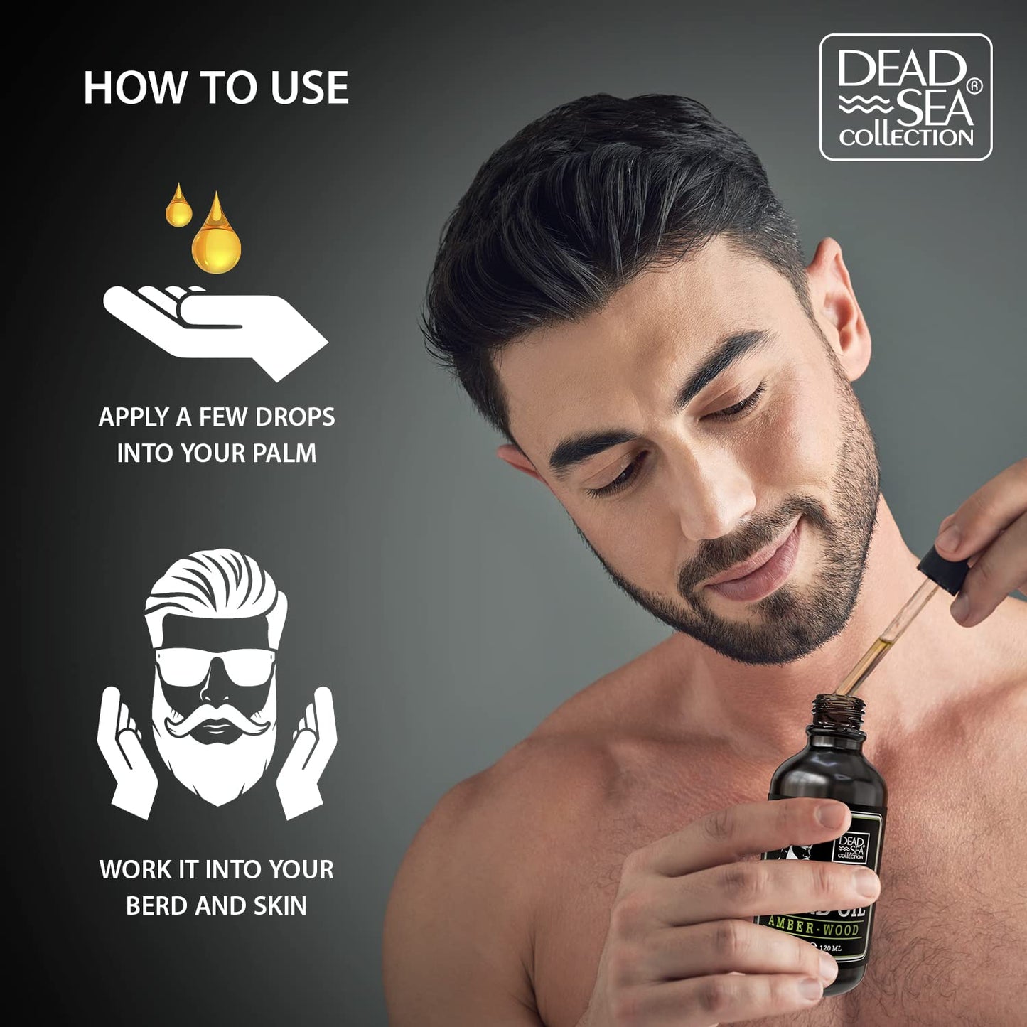 Dead Sea Collection Amber Wood Scented Beard Oil For Men - Natural Beard And Mustache Moisturizer – Men’s Beard Care Softener And Nourishing Treatment - 4 Fl. Oz