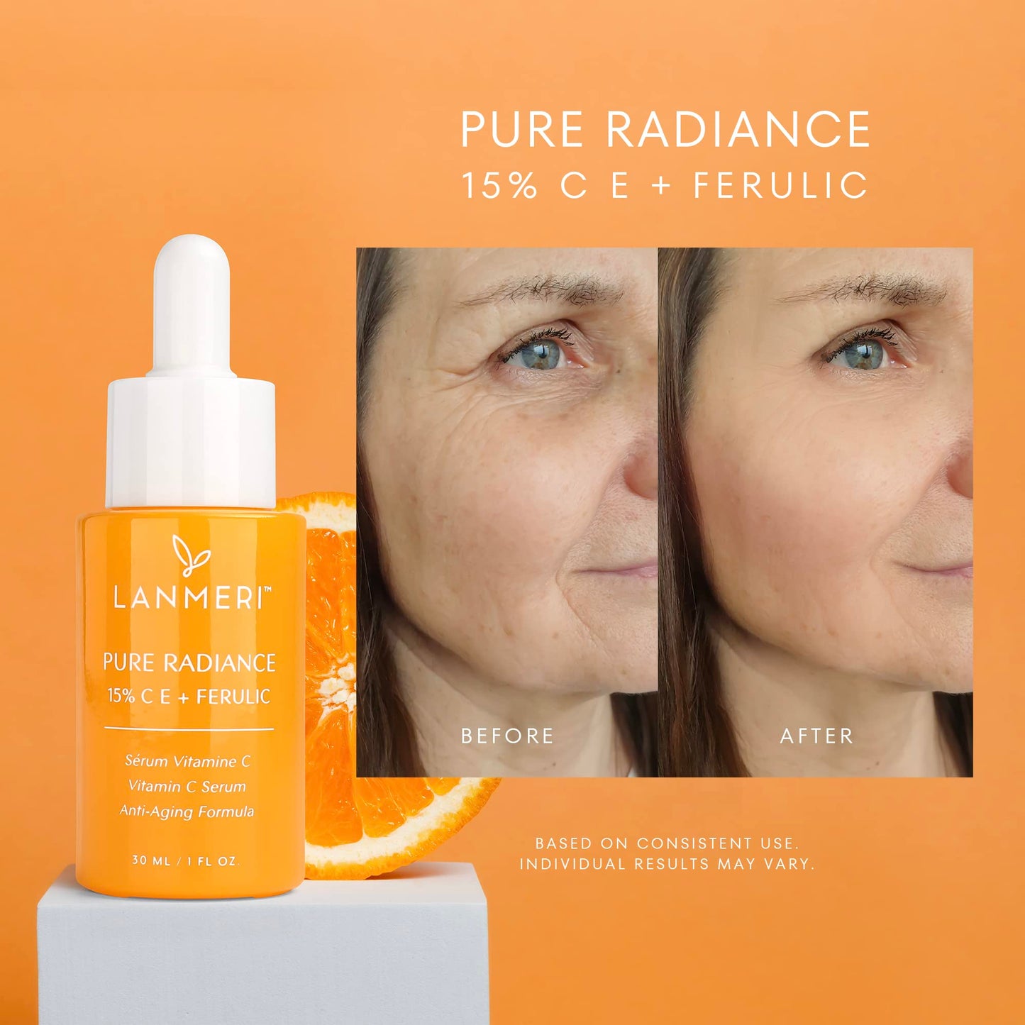 Vitamin C Face Serum - CE Ferulic Facial Serum with 15% Pure L-Ascorbic Acid, Ferulic Acid, Vitamin E, & Hyaluronic Acid - Anti Aging, Anti Wrinkle Skin Brightening Serum, Dark Spot Corrector, 30ml/1oz.