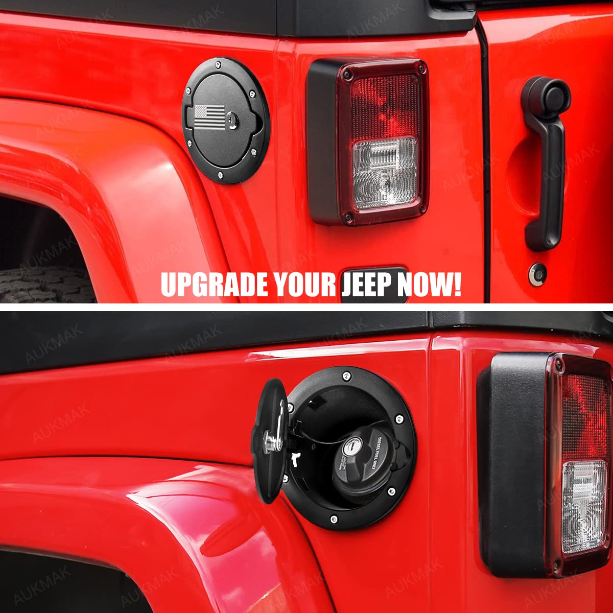 Aukmak Gas Cap Cover Fuel Filler Door Locking Gas Tank for Jeep Wrangler Accessories 2007-2018 JK JKU Unlimited Rubicon Sahara(US Flag)