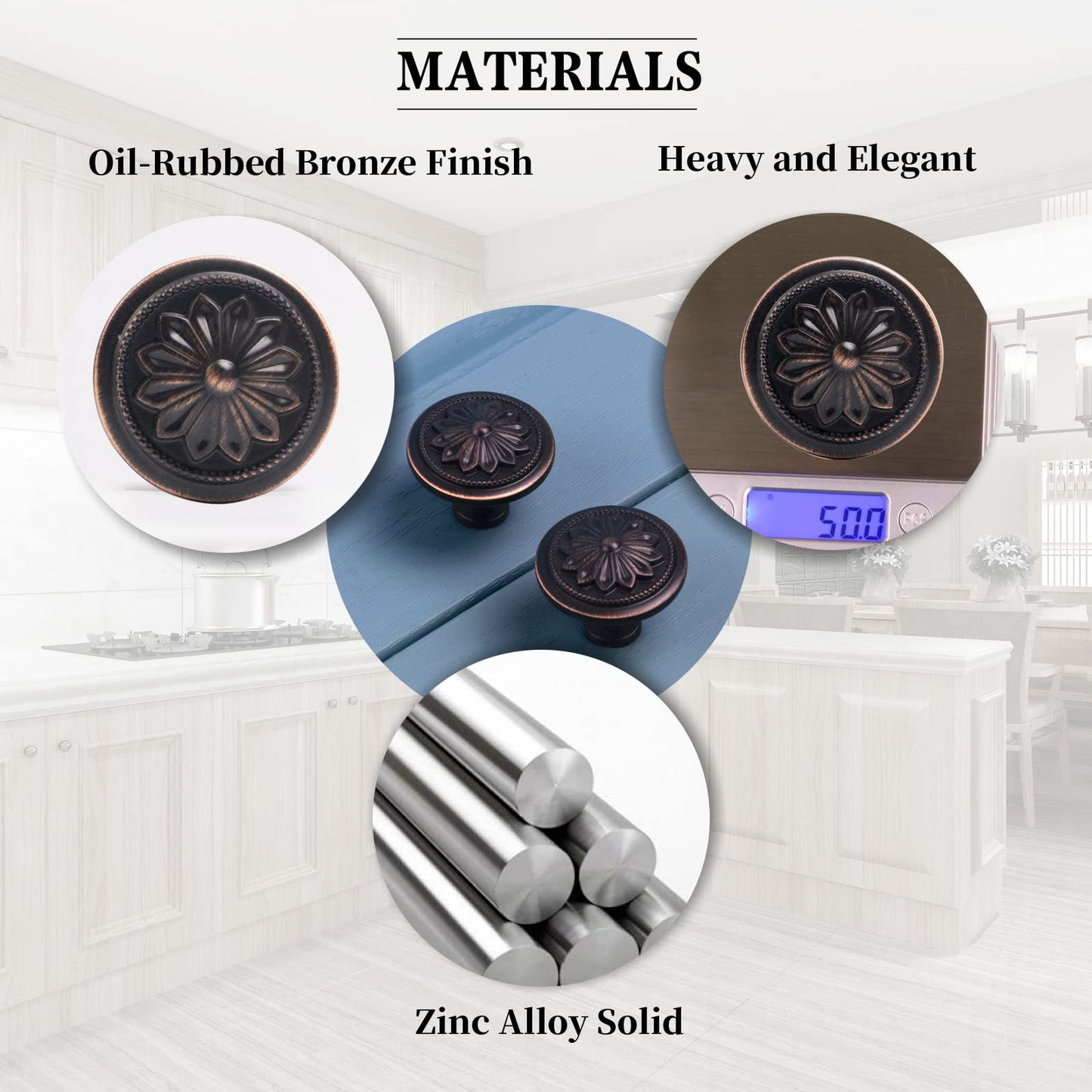 Xlroaafs 4 Pack Oil Rubbed Bronze Cabinet Knobs Antique for Cabinets and Drawers,1-2/5"Dia Round Kitchen Cabinet Hardware Cupboard Bathroom Drawer Bedroom Dresser Door Knobs Bronze