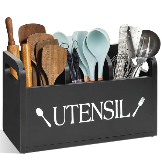 Kitchen Utensil Holder for Countertop, Farmhouse Kitchen Countertop Organizer, Cooking Utensil Organizer with Removable Cover, Kitchen Counter Decor Utensil Holder for Cooking Tool and Utensil Storage