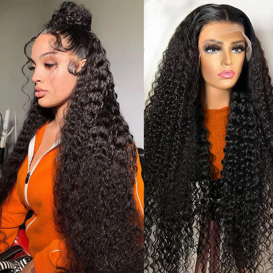 13x6 Lace Front Wigs Human Hair 180% Density Deep Wave Wigs for Women Human Hair Glueless Wigs Human Hair Pre Plucked with Baby Hair Natural Hairline Wet and Wavy Lace Front Wigs 28 Inch