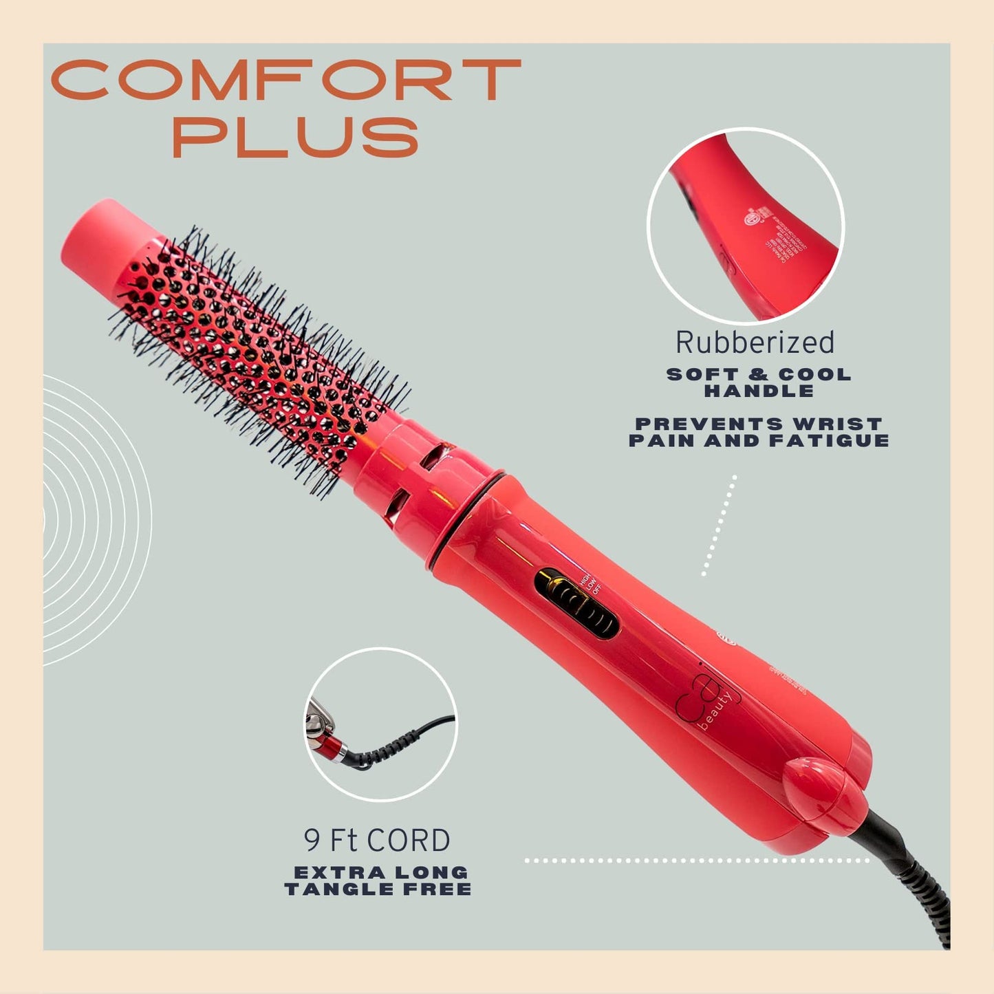 Salon Beauty CAJ 3-in-1 Hair Dryer One-Step Volumizer Negative Ion Hair Straightening Curling Hot Air Dryer Short and Long Hair Brush 1" Inch Styler Wand