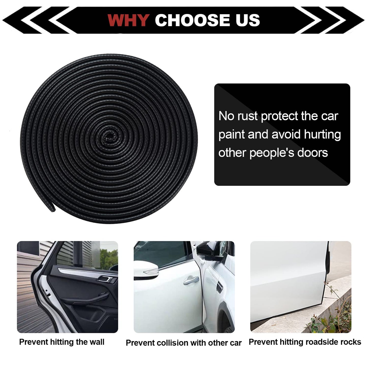 Car Door Edge Protector,Rubber Car Door Protectors No Glue Car Accessories Rubber U Shape Car Trim Door Protectors Seal for Sedan, Trucks, SUV, ATV, Boats(10M,Black)