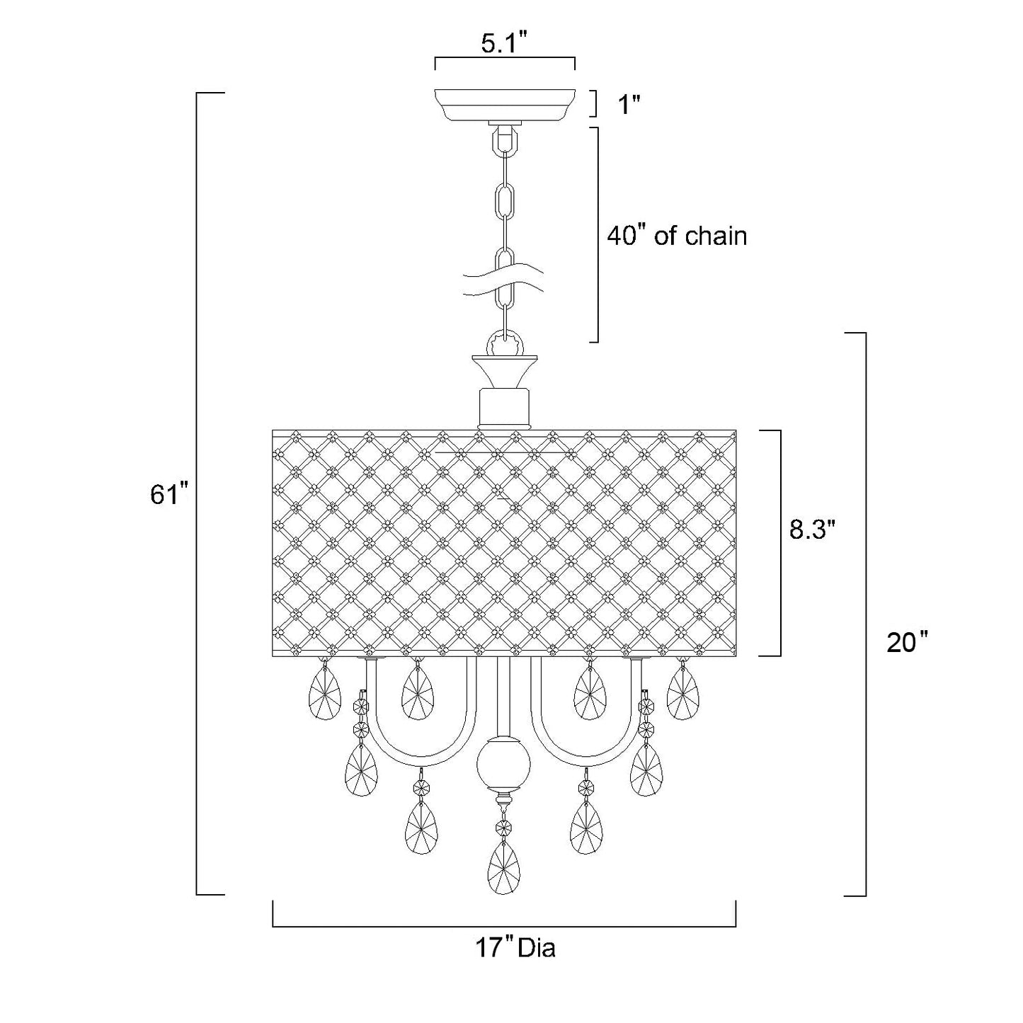 Edvivi Marya 4-Lights Chrome Round Crystal Chandelier Ceiling Fixture | Beaded Drum Shade