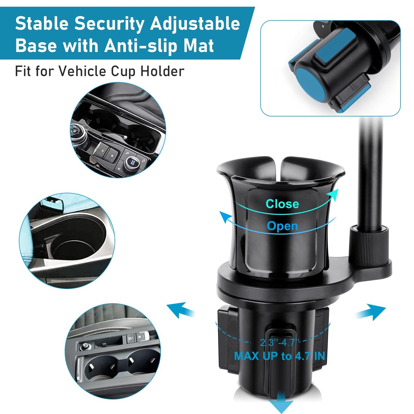 Cup Phone Holder for Car, 2 in 1 Universal Cup Phone Mount for Car, Stretchable Long Neck Car Phone Mount No Shaking 360° Rotation Cup Holder for Car, Track, Compatible with All iPhone Samsung Phones