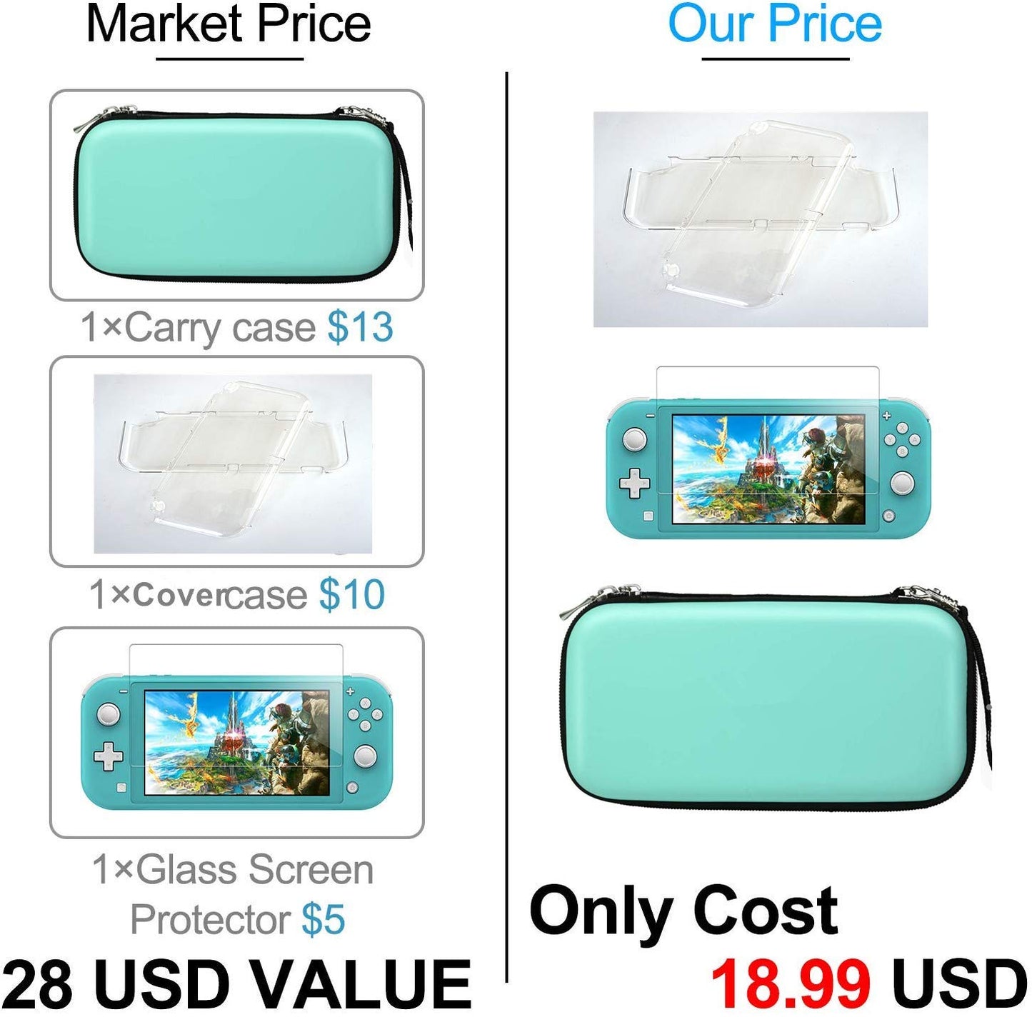 Yogyro Switch Lite Case for Nintendo Switch Lite, Portable Travel Carrying Case with Soft Deluxe Lining. Including Clear Cover Case, Protective Screen Protector, USB Cable for Switch Lite Accessories