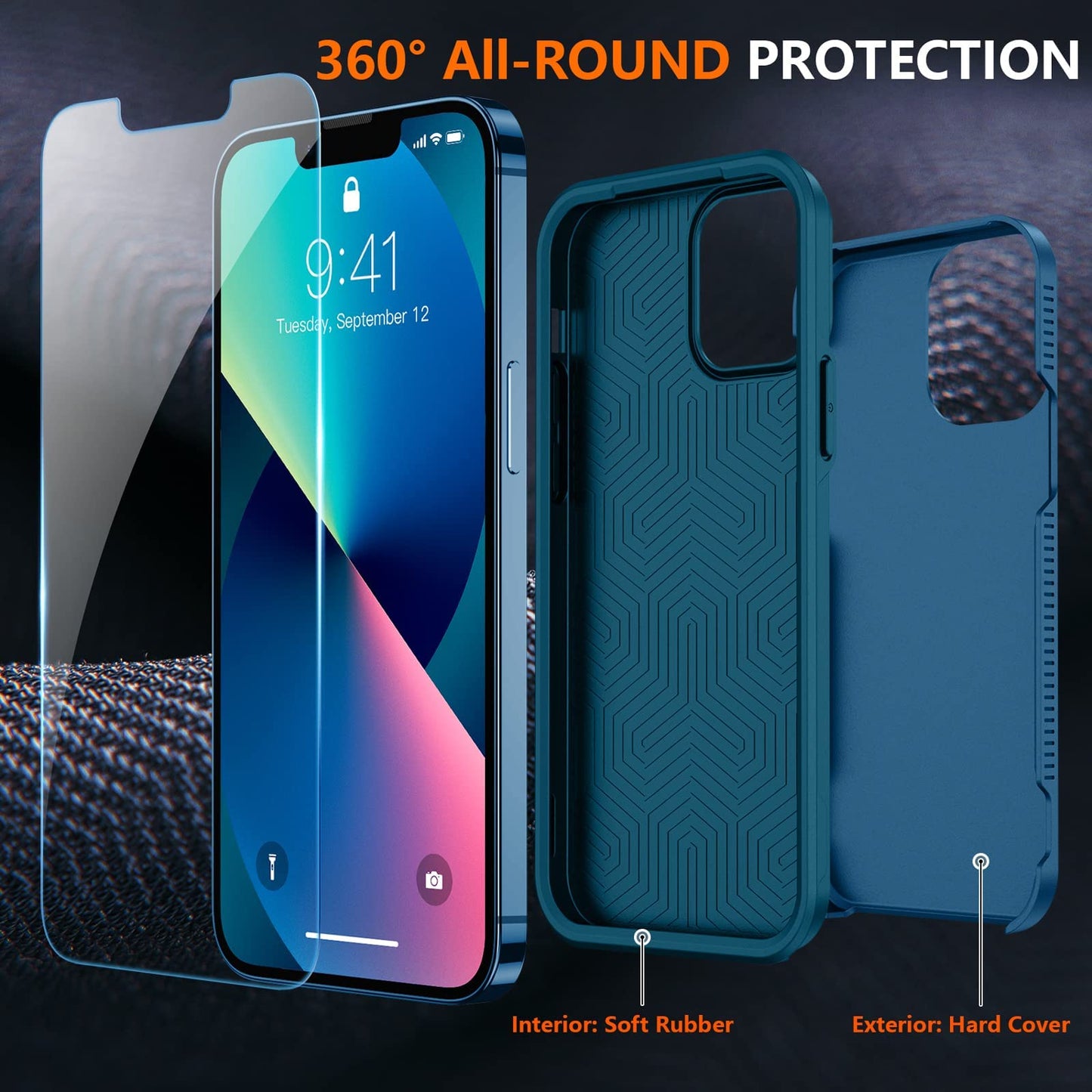 SPIDERCASE Designed for iPhone 13 Case/iPhone 14 Case, [10 FT Military Grade Drop Protection] [with 2 pcs Tempered Glass Screen Protector] Cover for iPhone 13 & 14 6.1 inch