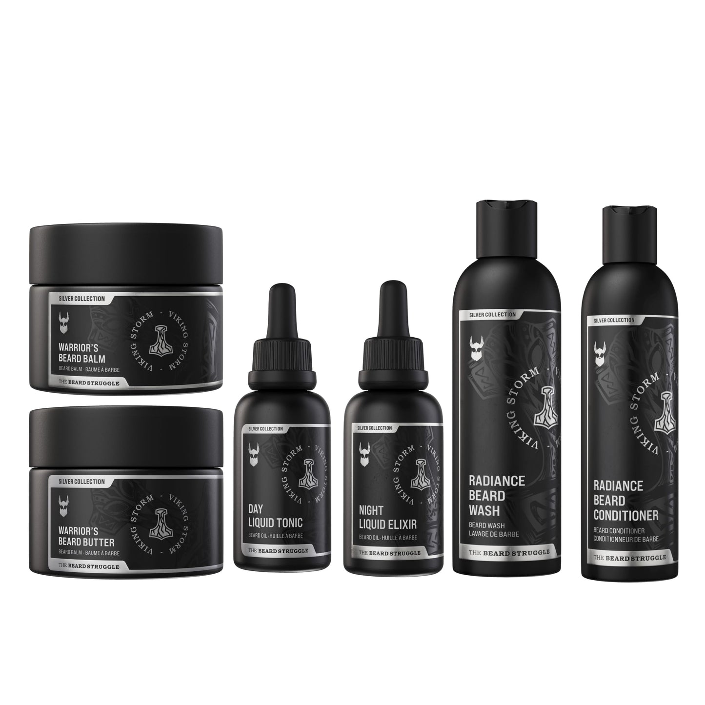 The Beard Struggle Greenlander Bundle Beard Kit - Includes Beard Butter, Beard Balm, Beard Night Oil, Beard Day Oil, Beard Wash & Beard Conditioner - Silver Collection - Viking Storm