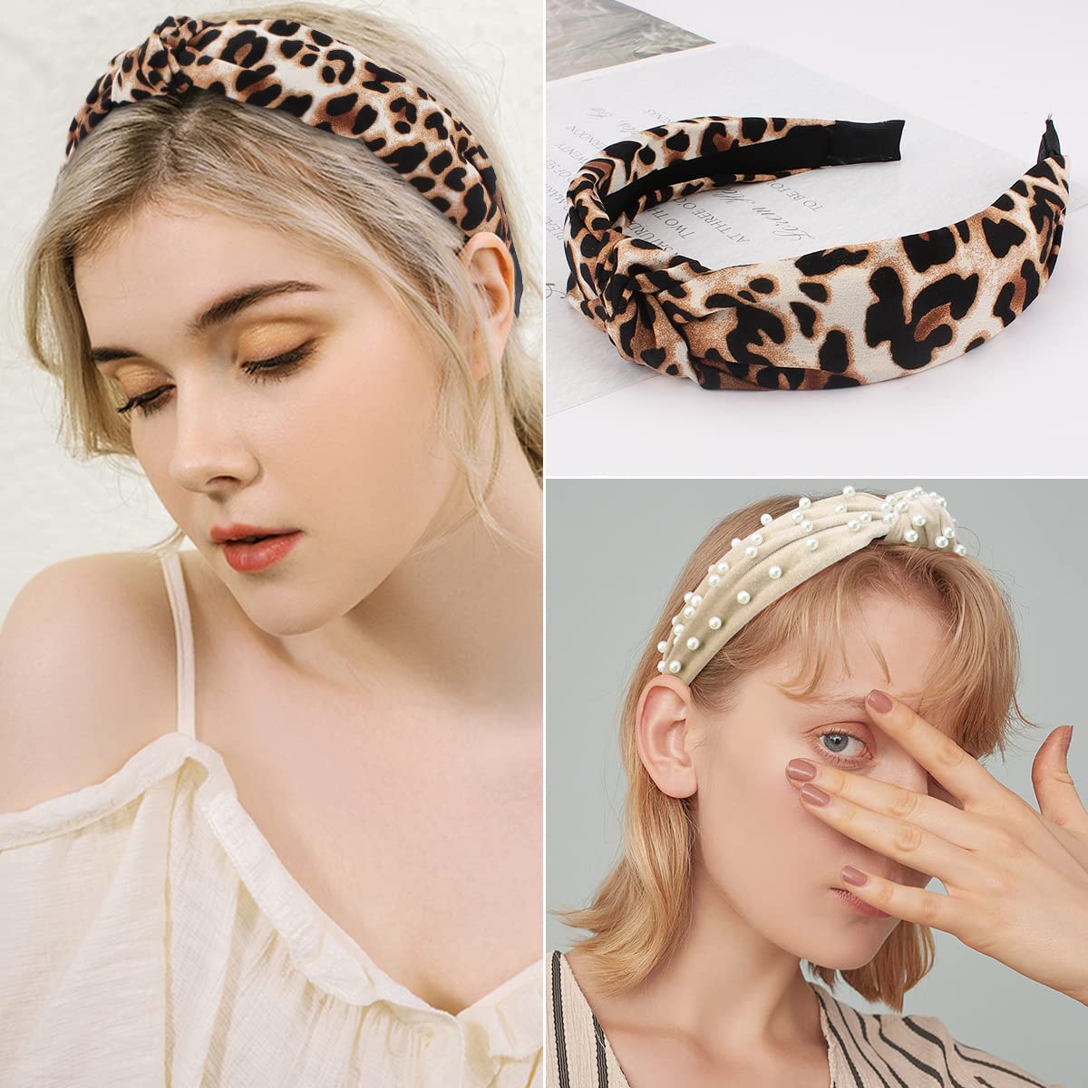 TOBATOBA Pearl Headband Leopard Headband for Women Girls, Velvet Knotted Headband for Women, Top Knot Headband, Womens Headbands Hairband, Diademas Para Mujer De Moda, Christmas Gifts for Women Girls