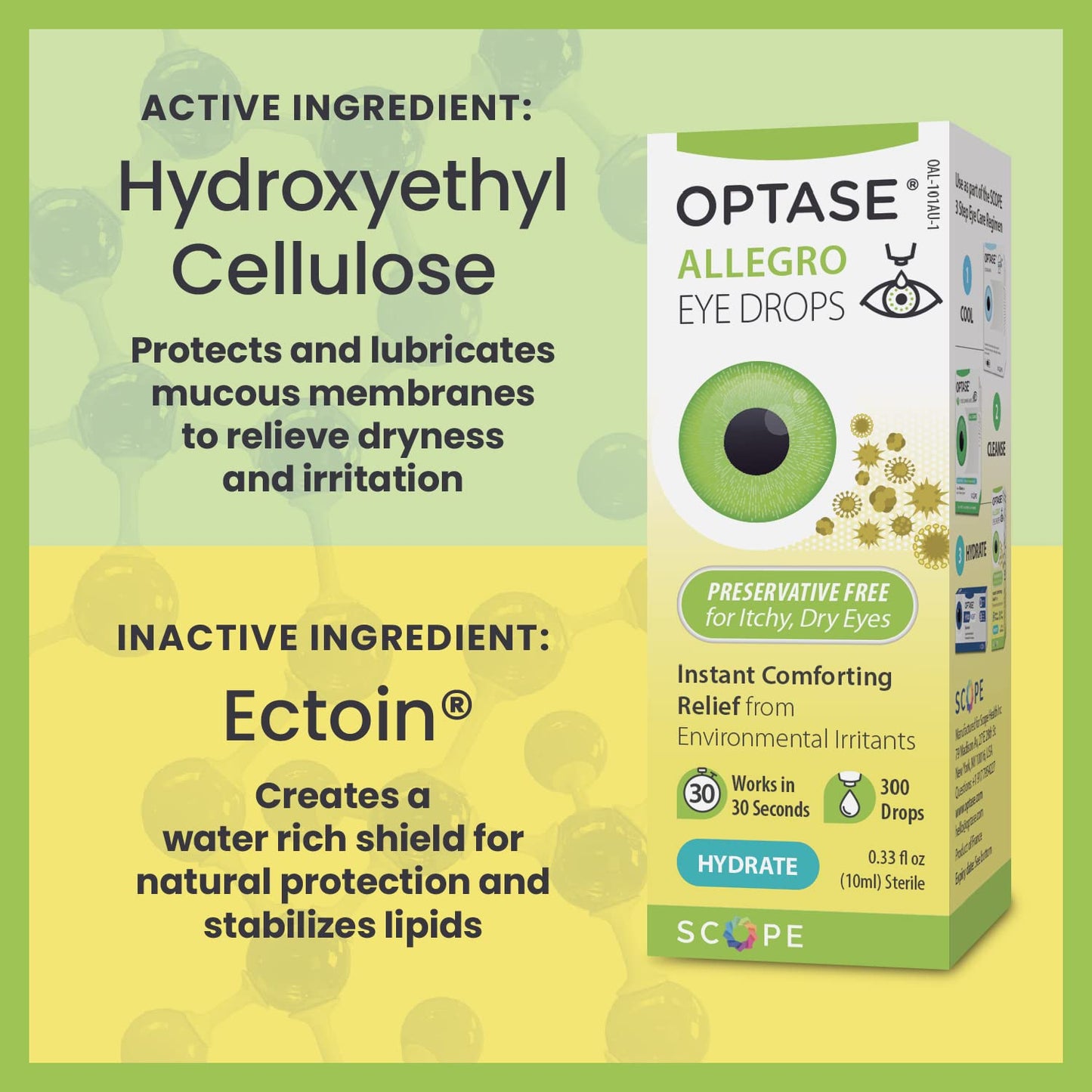 OPTASE Allegro Eye Drops for Dry Eyes - Lubricating Eye Drops for Dry Eyes - Eye Drops for Red Eyes and Seasonal Irritants - Symptom Relief Eye Drops for Contacts and Itchy Eyes - .33 oz, 300 Drops