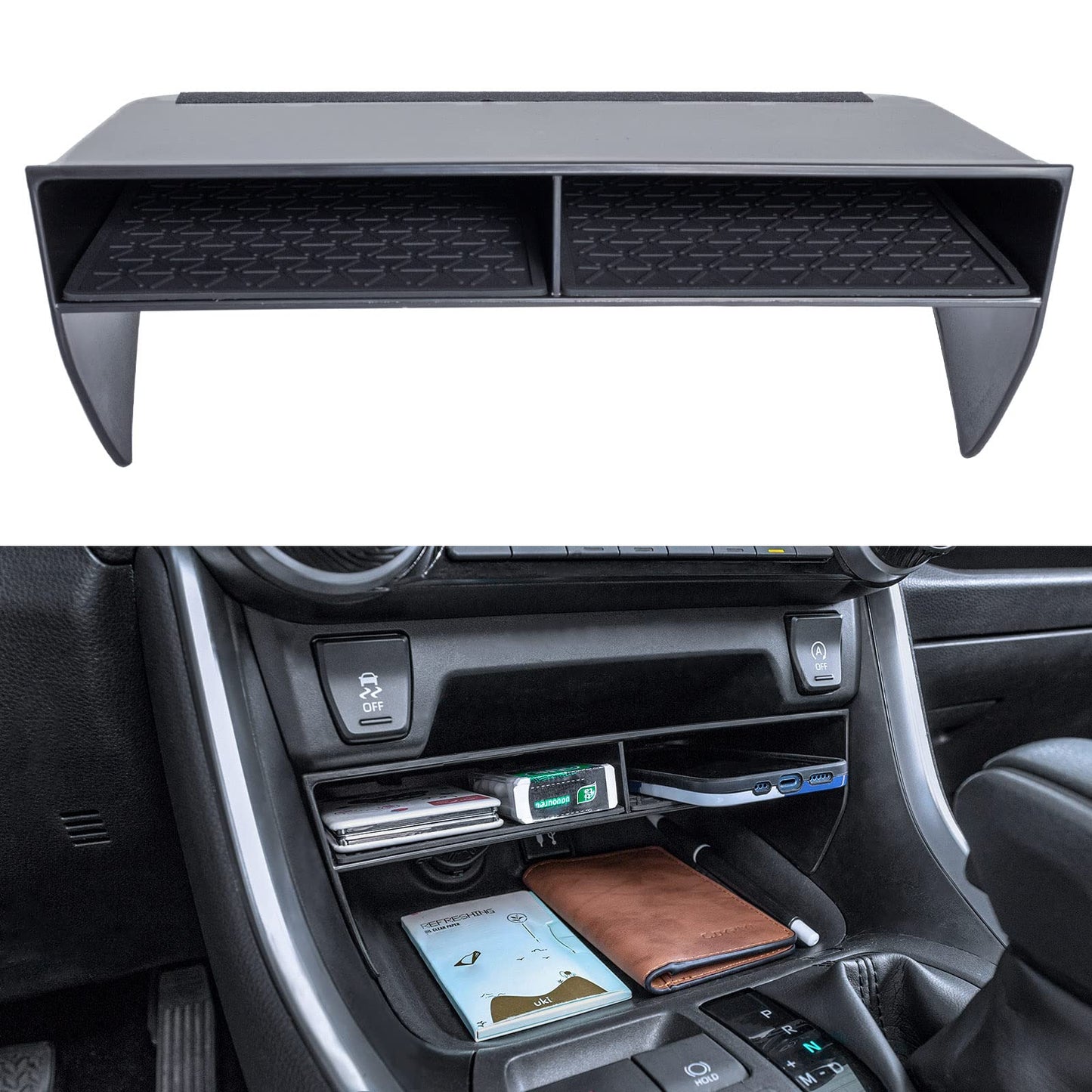 TOPINSTALL New Wider Opening Console Organizer Compatible with Toyota Rav4 2019-2022 2023 Accessories, Bigger Divider Slot Tray for Phone with Case, Black ABS Material Storage Insert