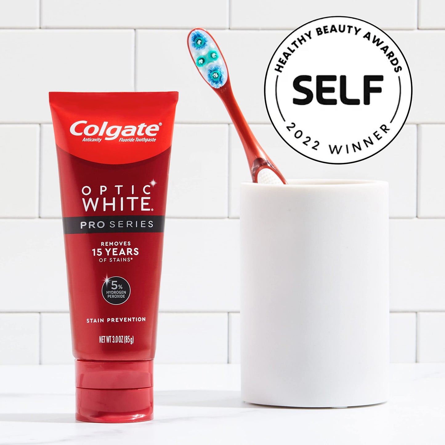 Colgate Optic White Pro Series Whitening Toothpaste with 5% Hydrogen Peroxide, Stain Prevention, 3 oz Tube, 2 Pack